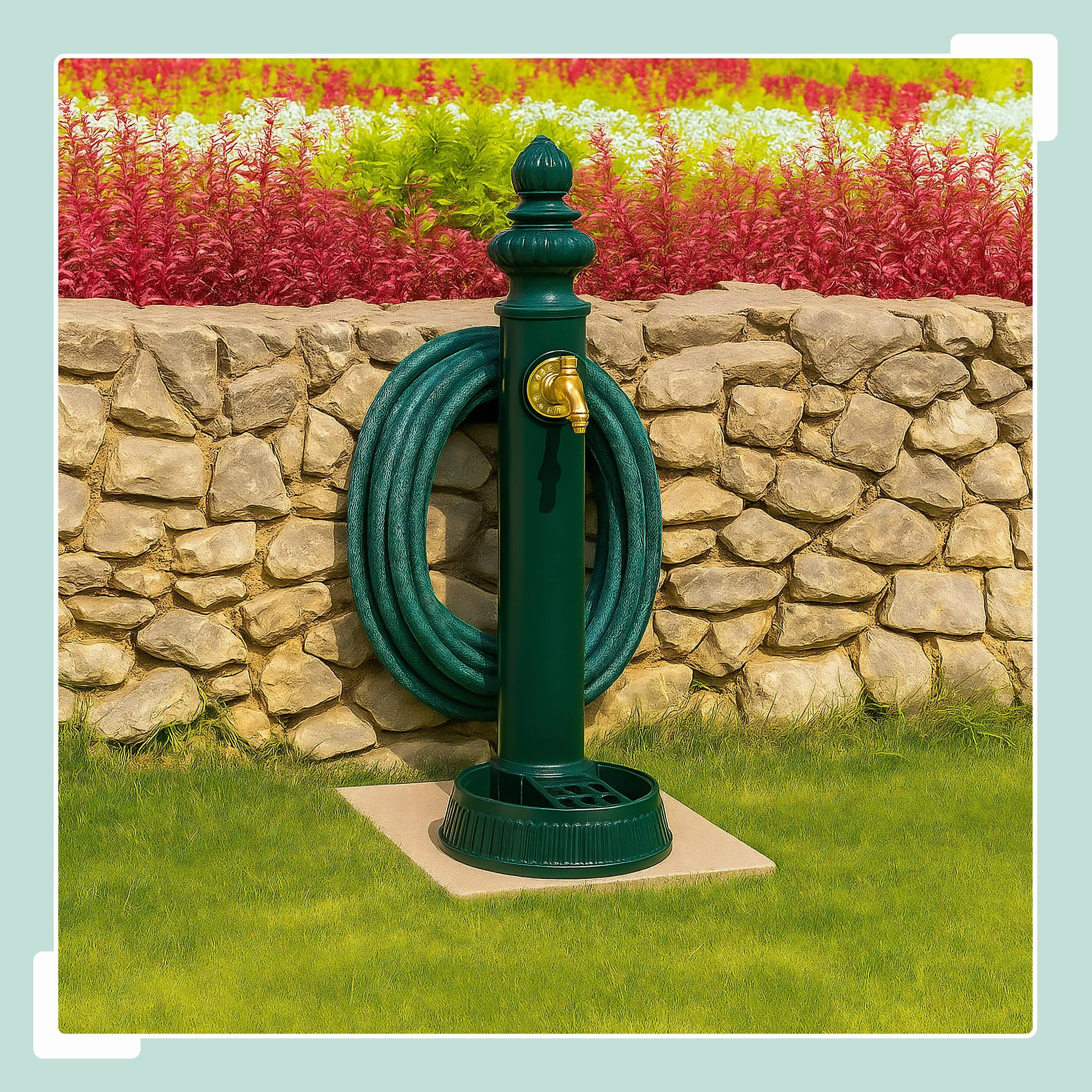 Relaxdays Fontana da Giardino Stile Antico, Fontanella a Colonna con Rubinetto, Vaschetta, Portatubo, 87x26x43 cm, Verde