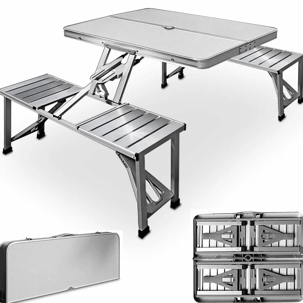Deuba Casaria Tavolo Pieghevole con 2 Panche Set da Campeggio Picnic Portatile in Alluminio 4 Posti