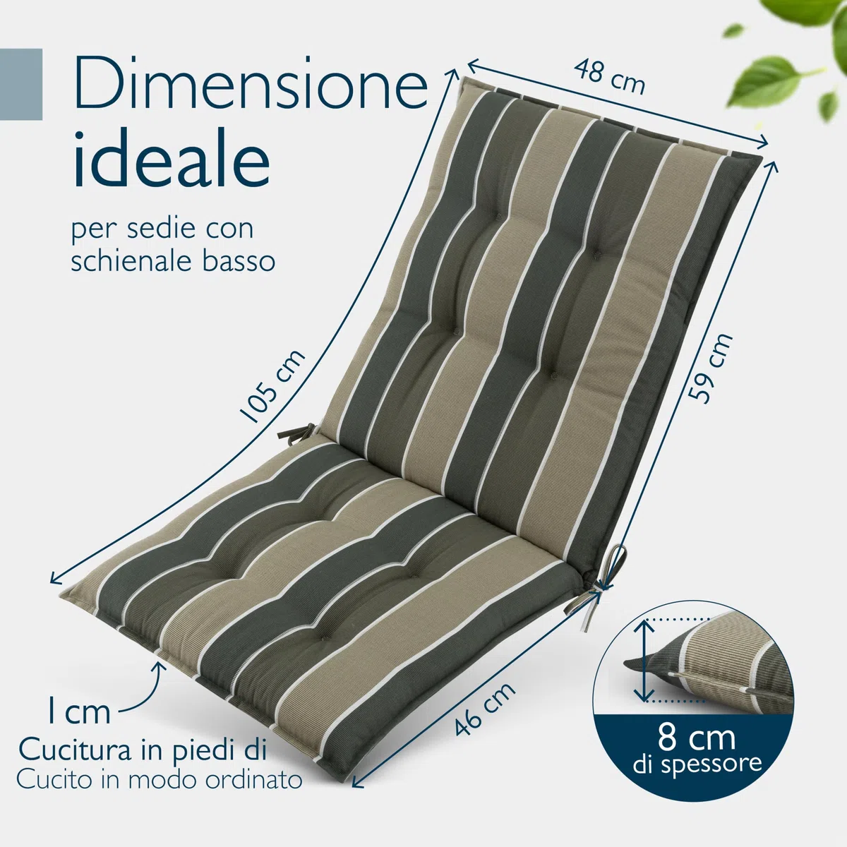 Set di 4 Cuscini Schienale Basso 100x50 cm Verde a Righe Spessore 8cm per Sedia Giardino Resistente UV Antiscivolo