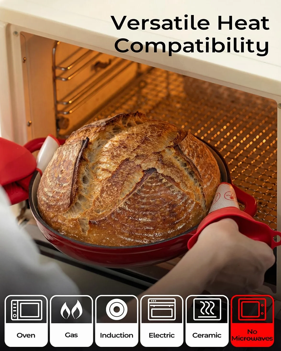 Forno olandese per la cottura del pane, pentola da forno olandese in ghisa con coperchio, pentola rotonda in ghisa smaltata con coperchio a cupola per fatti in casa, regali per panettieri a