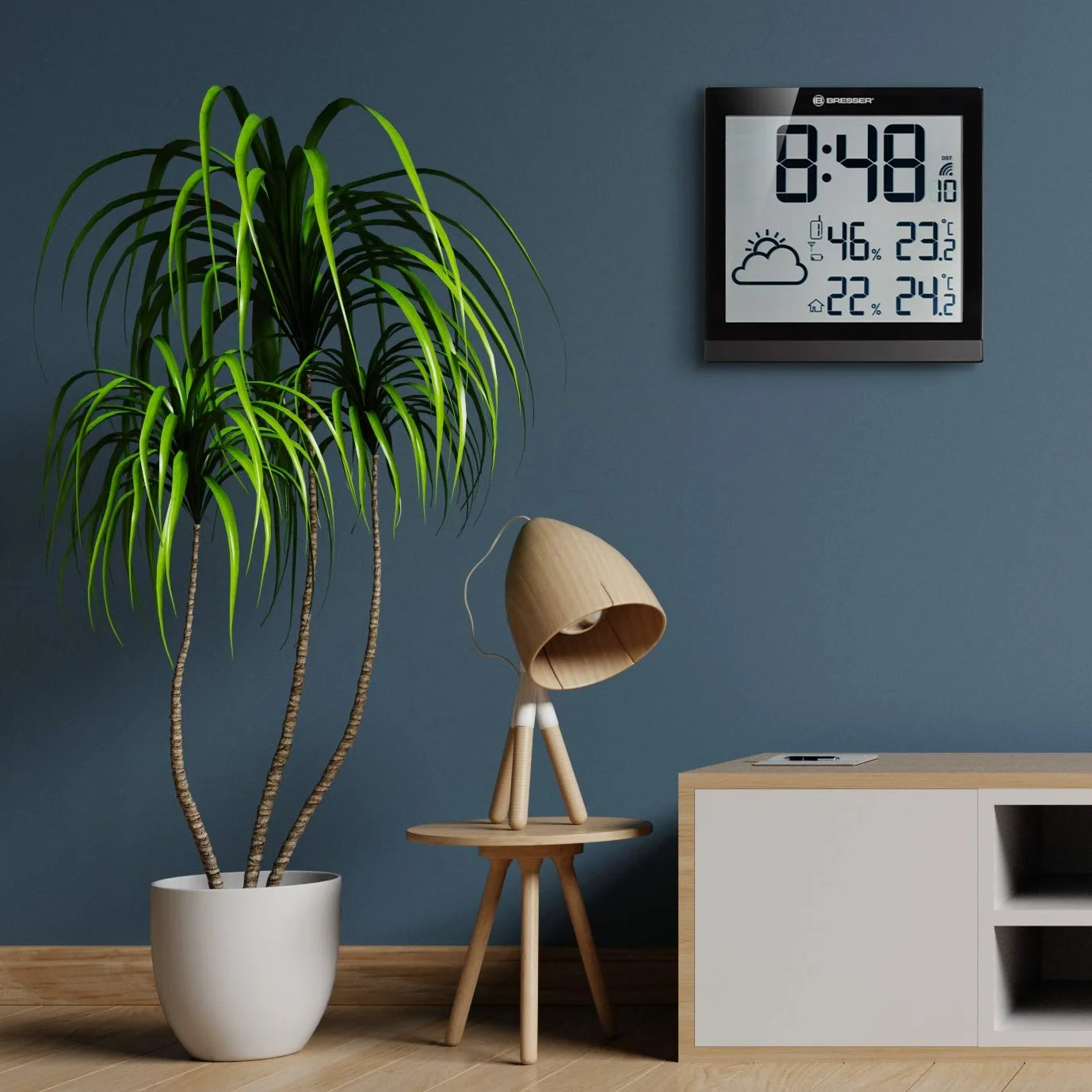 Bresser Orologio da Parete Stazione Meteorologica Radio con Sensore Esterno TemeoTrend JC DCF Schermo Temperatura Umidità Nero