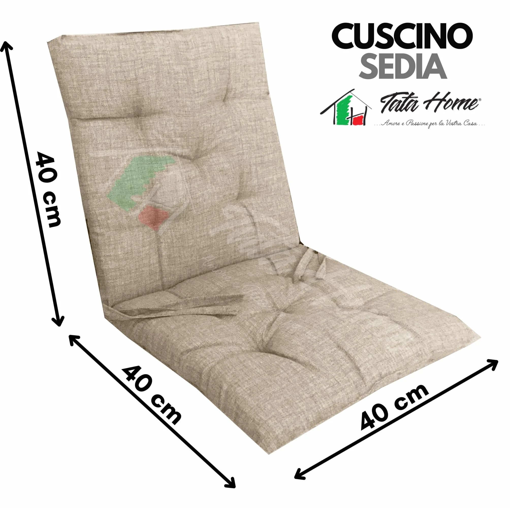 Tata Home Set 6 Cuscini Sedia con Schienale Cucina Cuscino con Lacci Fascia Elastica da Giardino Esterno Cuscino Imbottito per Sdraio Prendisole Cuscino Poltrona Sdraio Relax Misura 40x80 cm Panna