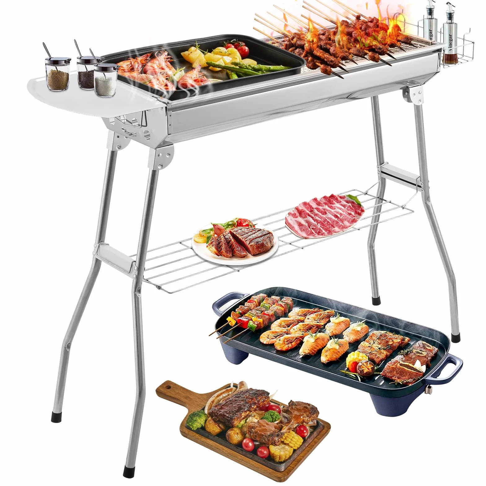 Barbecue a carbonella portatile in acciaio inox 73 x 28 x 76 cm