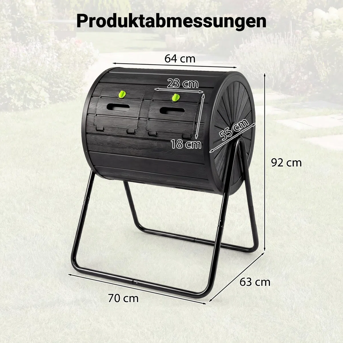HOMASIS 142L Compostiera da Giardino, Compostiera Girevole a 360° in PP con Lame di Miscelazione, per Compostaggio Rifiuti Organici, Efficiente in 4-6 Settimane, Attrezzi da Giardinaggio (Nero)