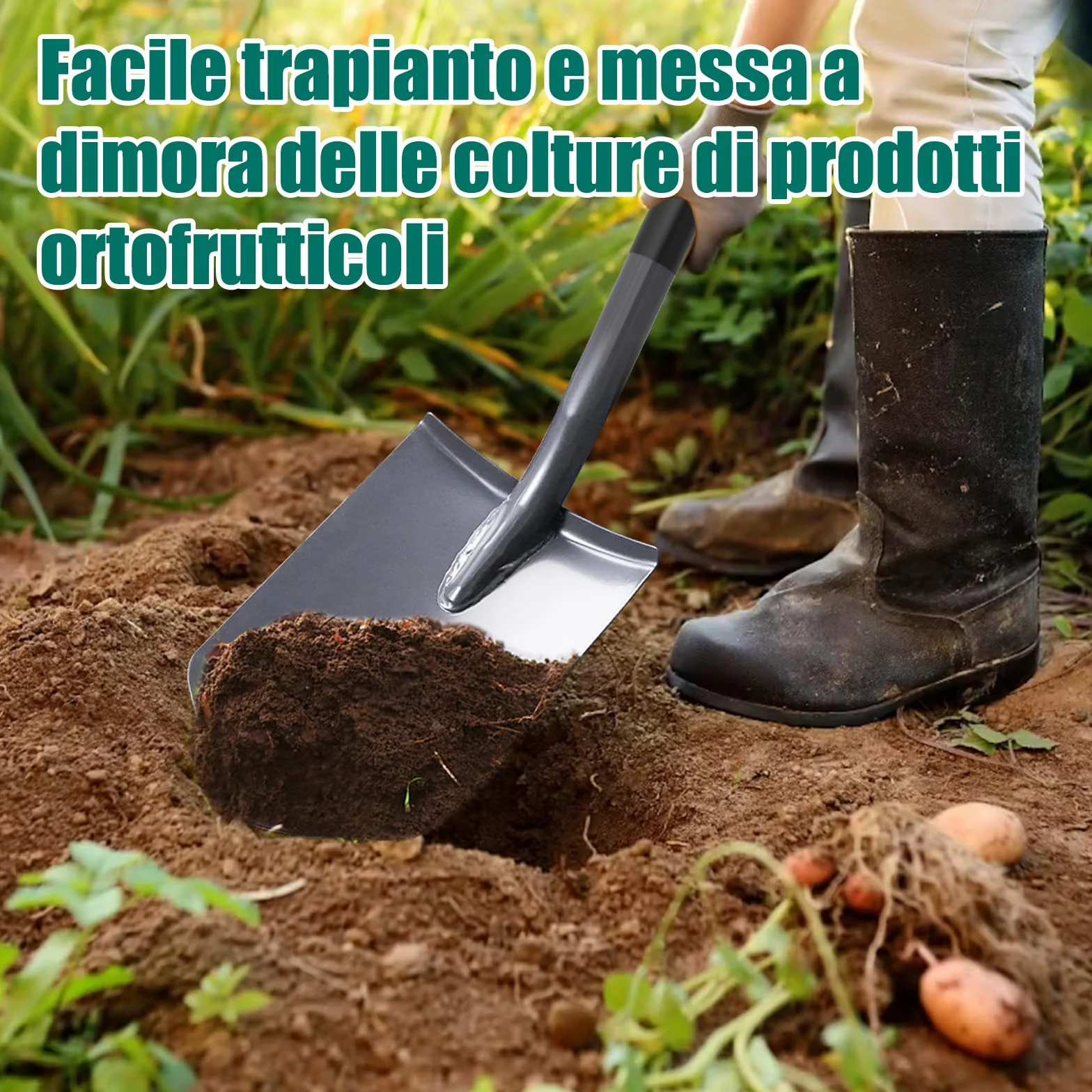 HYCHIKA Pala da Giardino Picco, Vanga da Giardinaggi, Pala da Scavo, Acciaio Temprato di Alta Qualità, Manico Ergonomico Impugnatura a D, per Piante, Agricola, Diserbo, Spalatura Neve