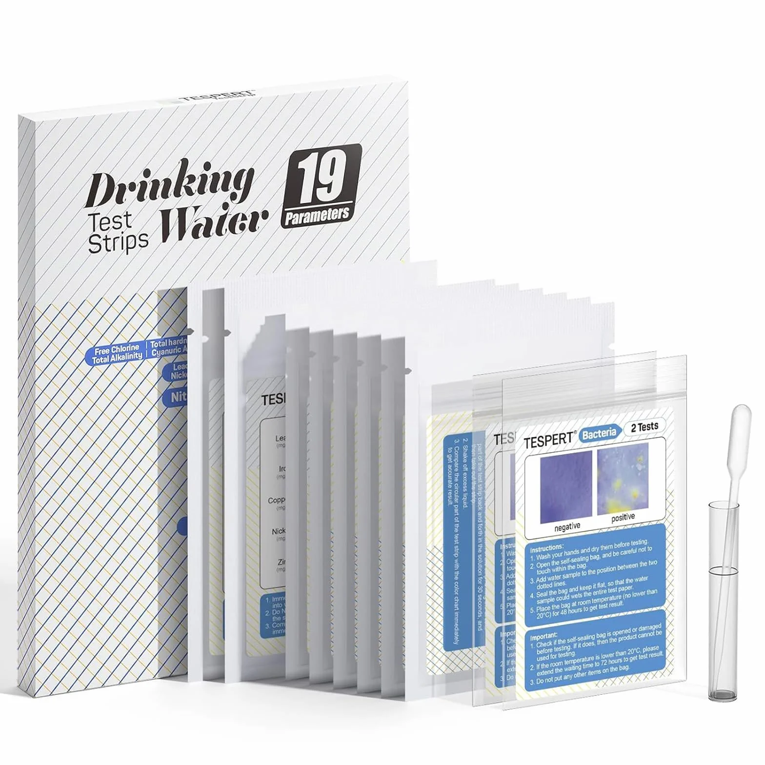 Tester dell'acqua potabile – 102 x 19 indicatori strisce per test dell'acqua potabile – facile verifica della qualità dell'acqua – Strisce per test dell'acqua con durezza, piombo, ferro, rame