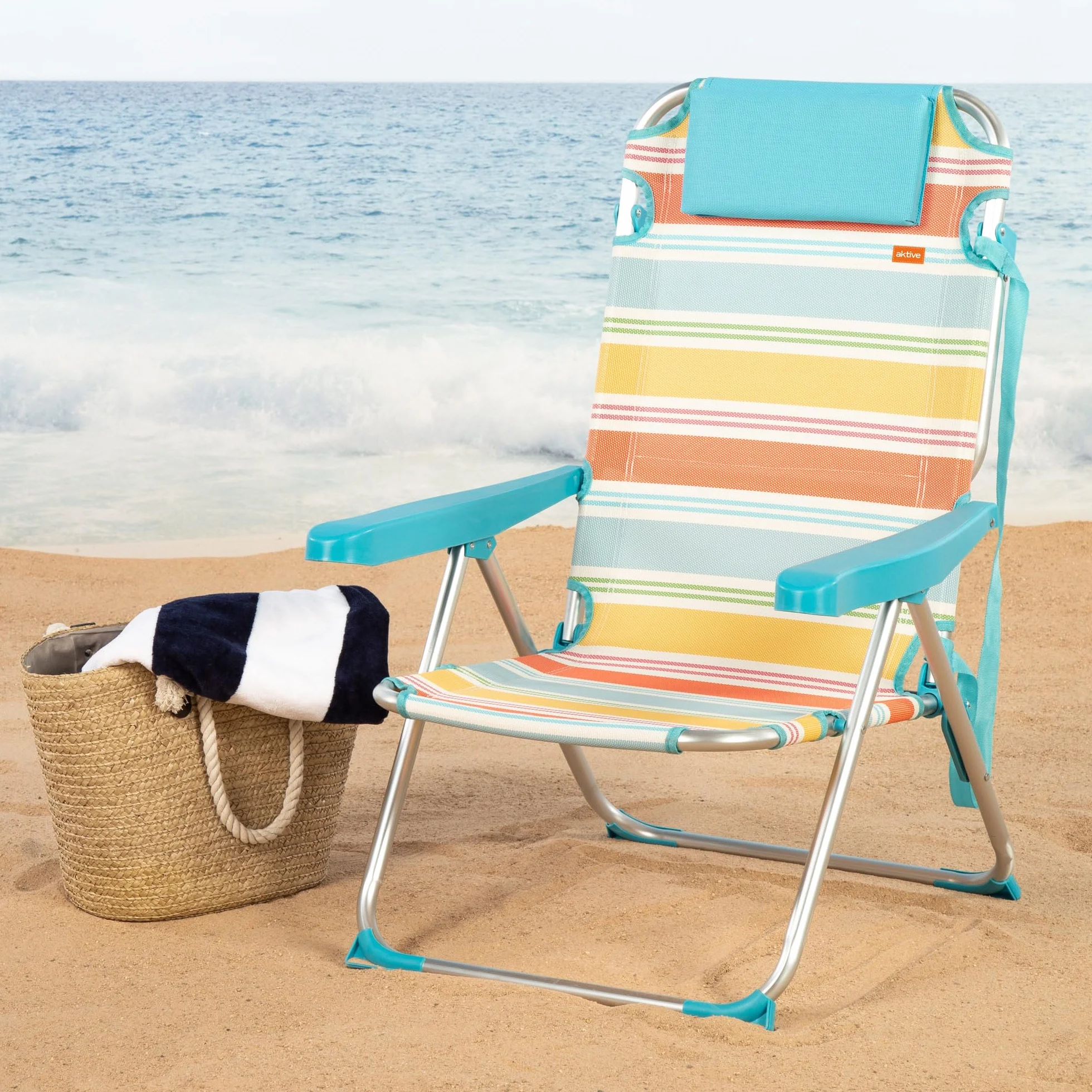 AKTIVE Sedia da spiaggia pieghevole, 48x60x90 cm, reclinabile in 5 posizioni