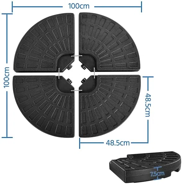 Yaheetech Base per Ombrellone Set 4 Pezzi Riempibile con Sabbia o Acqua 52L in HDPE per Esterno Giardino Veranda Nero