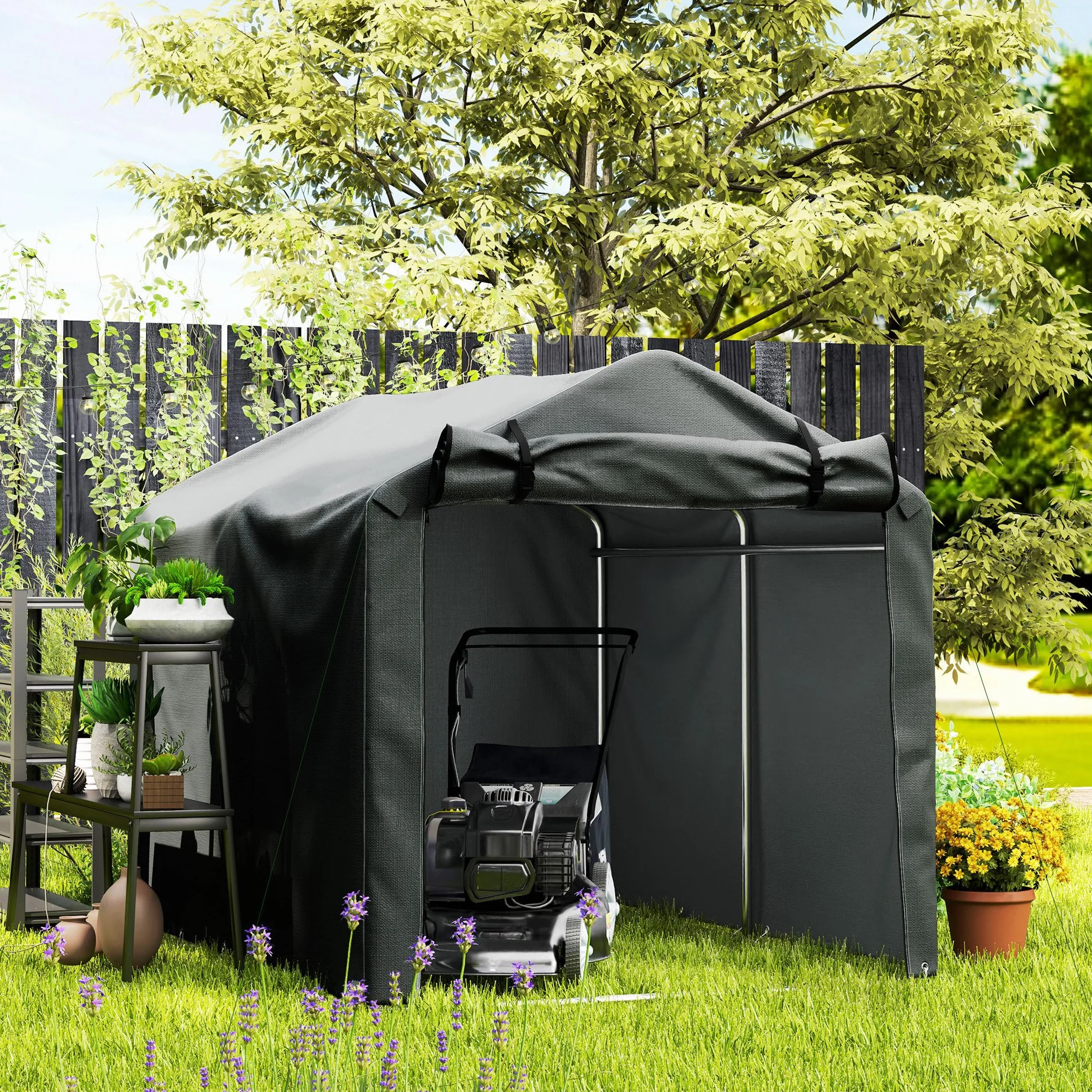 Outsunny Tenda Garage 2.2x1.6 m Ingresso Avvolgibile Metallo Zincato PE Moto Attrezzi Giardino Grigio Scuro