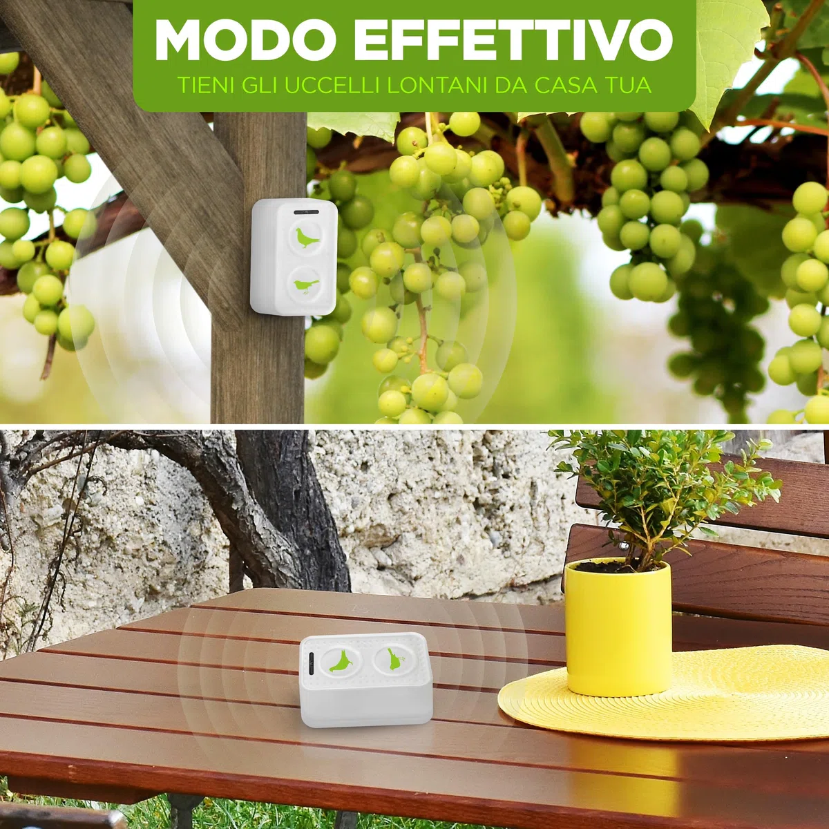 ISOTRONIC dissuasore uccelli ultrasuoni piccioni passeri gabbiani corvi batteria balconi tetti giardini raggio 50m² 2 unità efficace esterno protezione difesa stop volatili ecologico mobile casa