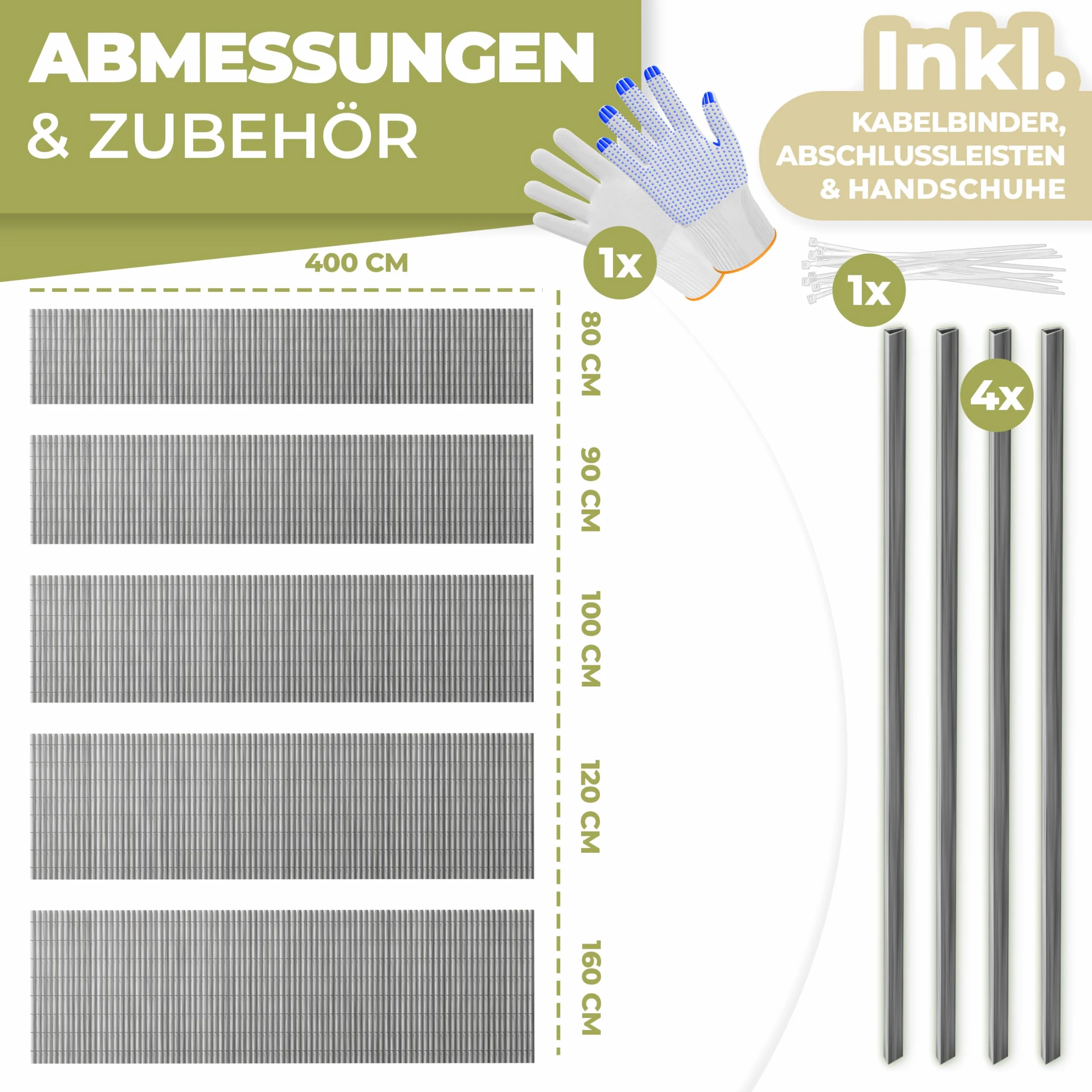KESSER® - Recinzione frangivista in PVC per esterni, 120 x 400 cm, copertura per balcone, protezione dal vento, lamelle rinforzate per balcone e terrazza, con fascette, copertura e guanti, colore