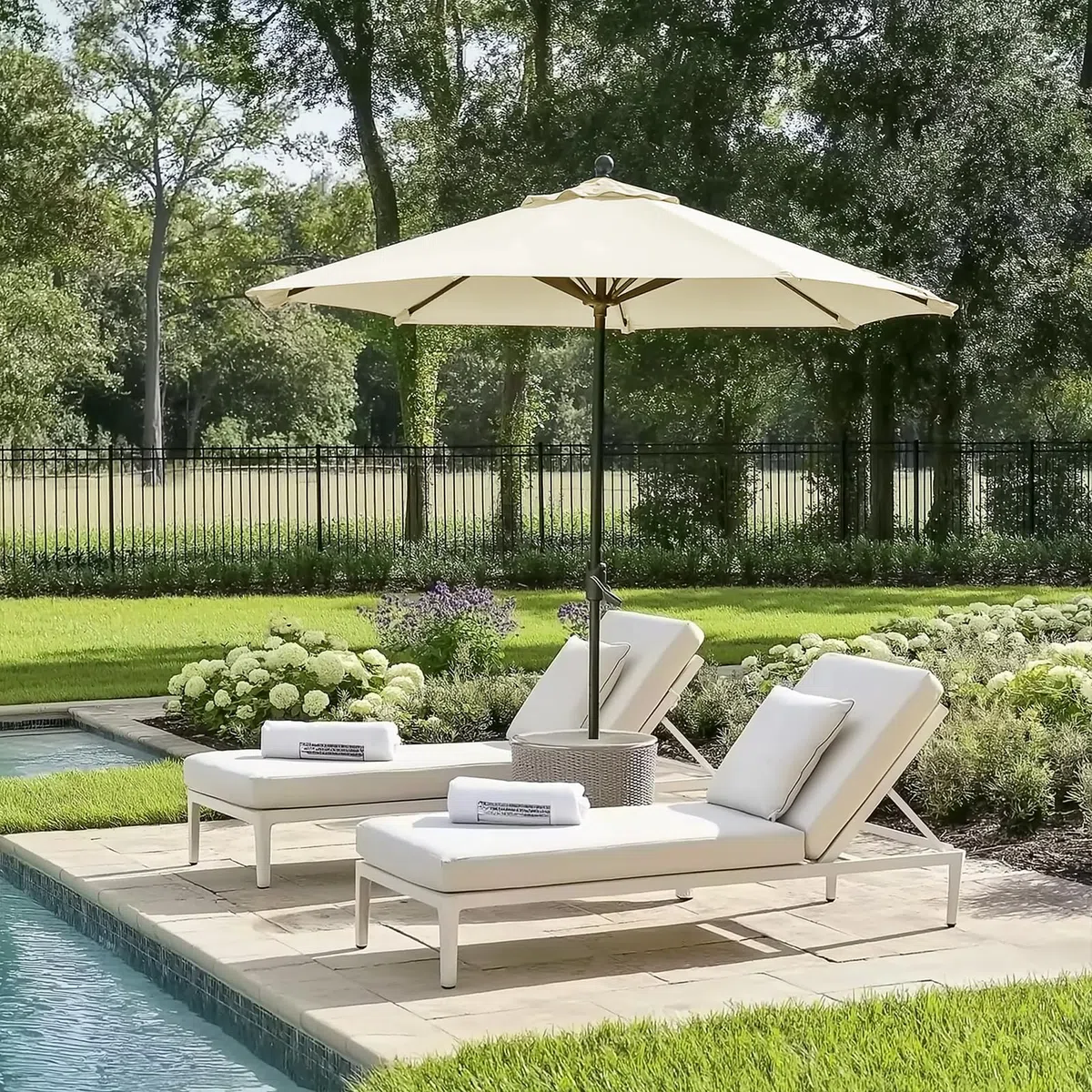Copertura di ricambio per ombrellone da giardino, 2,7 m, 8 montanti, rivestimento in tessuto, copertura per ombrellone da giardino, giardino, spiaggia, piscina, bianco crema