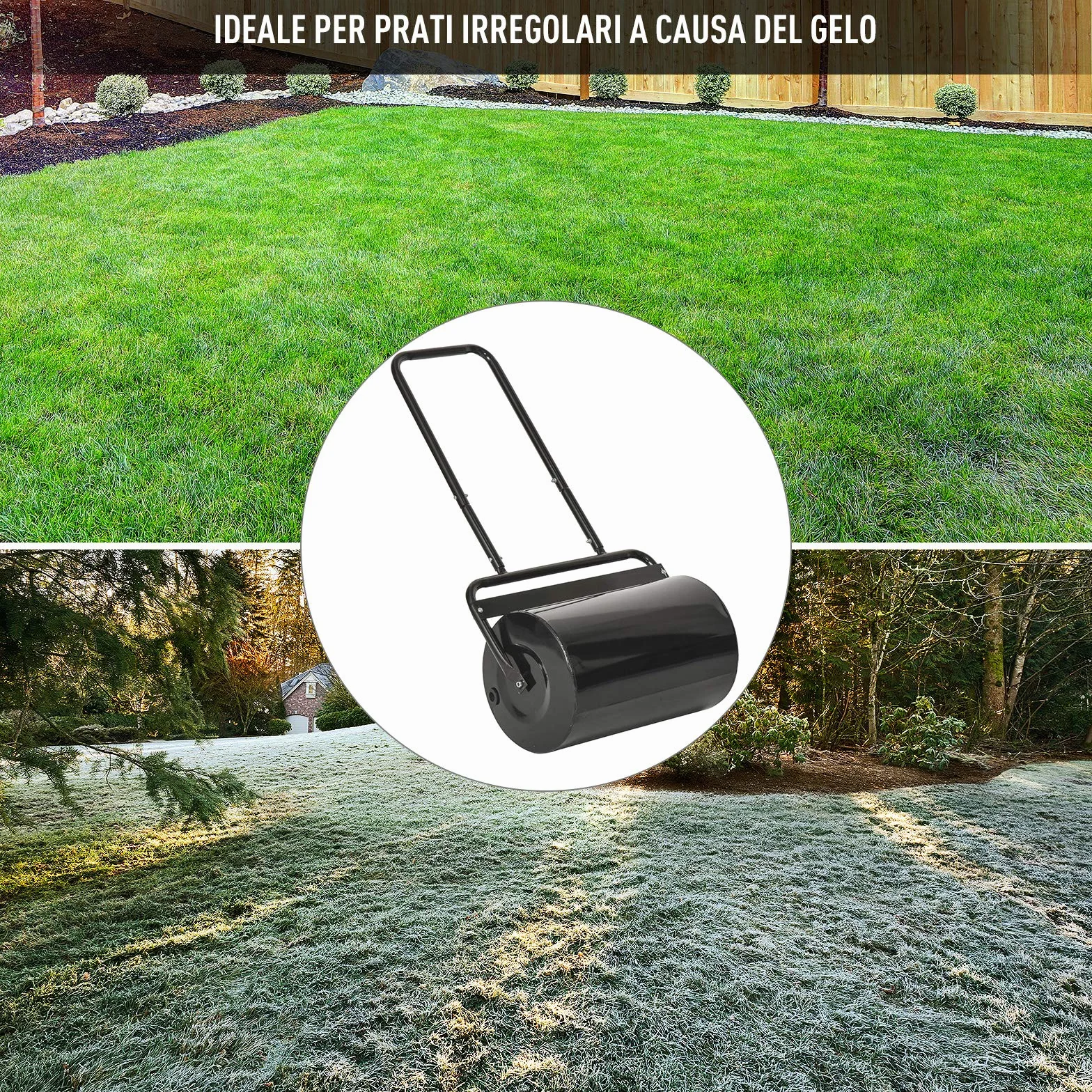Outsunny Rullo da Giardino Φ32x50cm in Metallo Impermeabile Nero, Serbatoio Fino 38 Litri (Acqua o Sabbia)