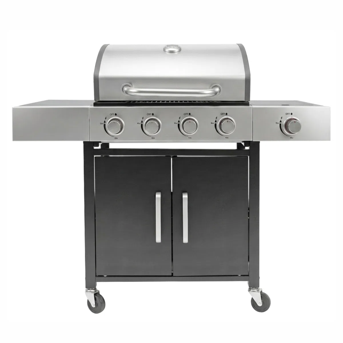 Meridiana Barbecue a Gas Professionale XXL 5 Fuochi 13 KW con Bruciatore Laterale Griglia Acciaio Ghisa