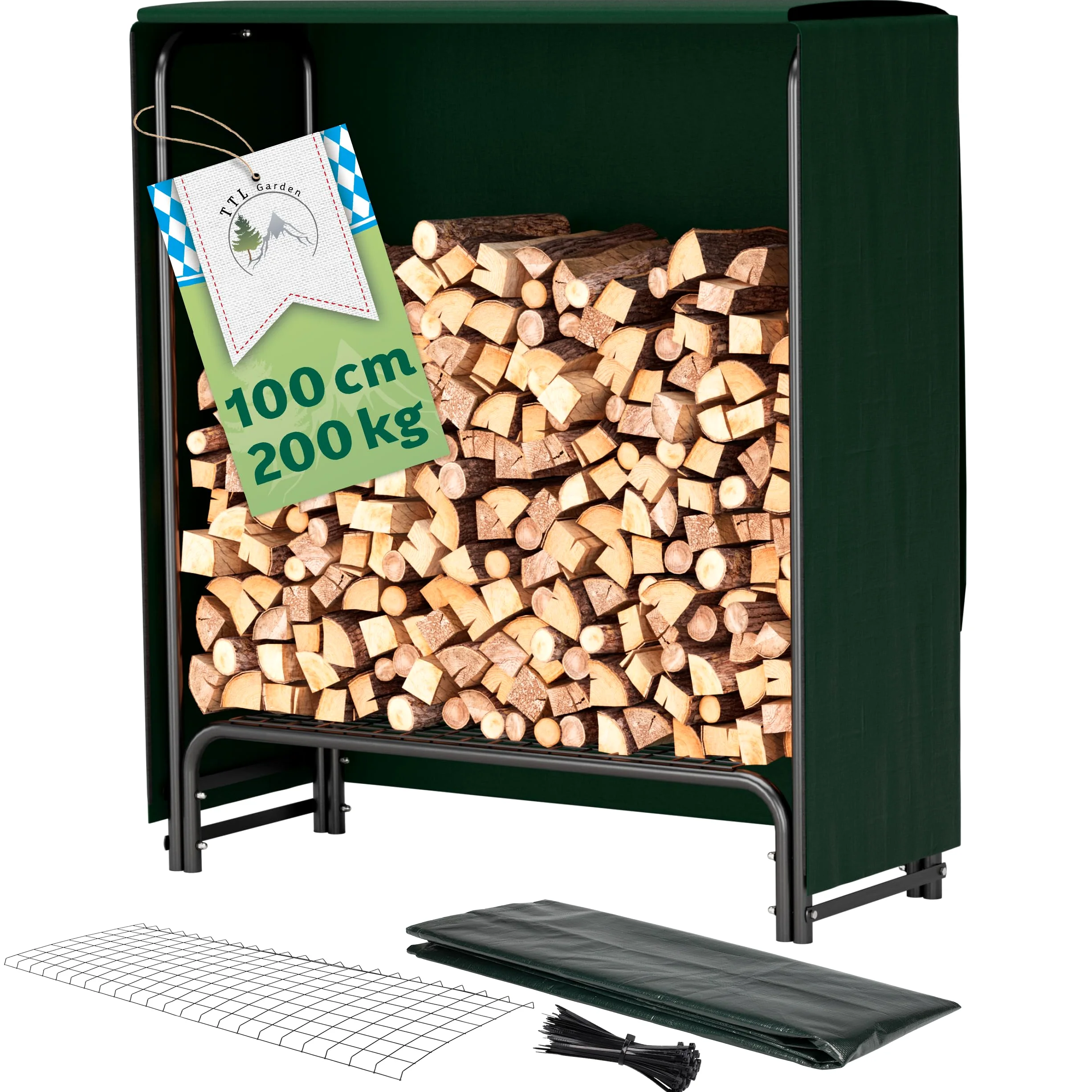 Mensola per legna da ardere S 100x36x116 cm czarna z pokryciem stalowa do 200 kg