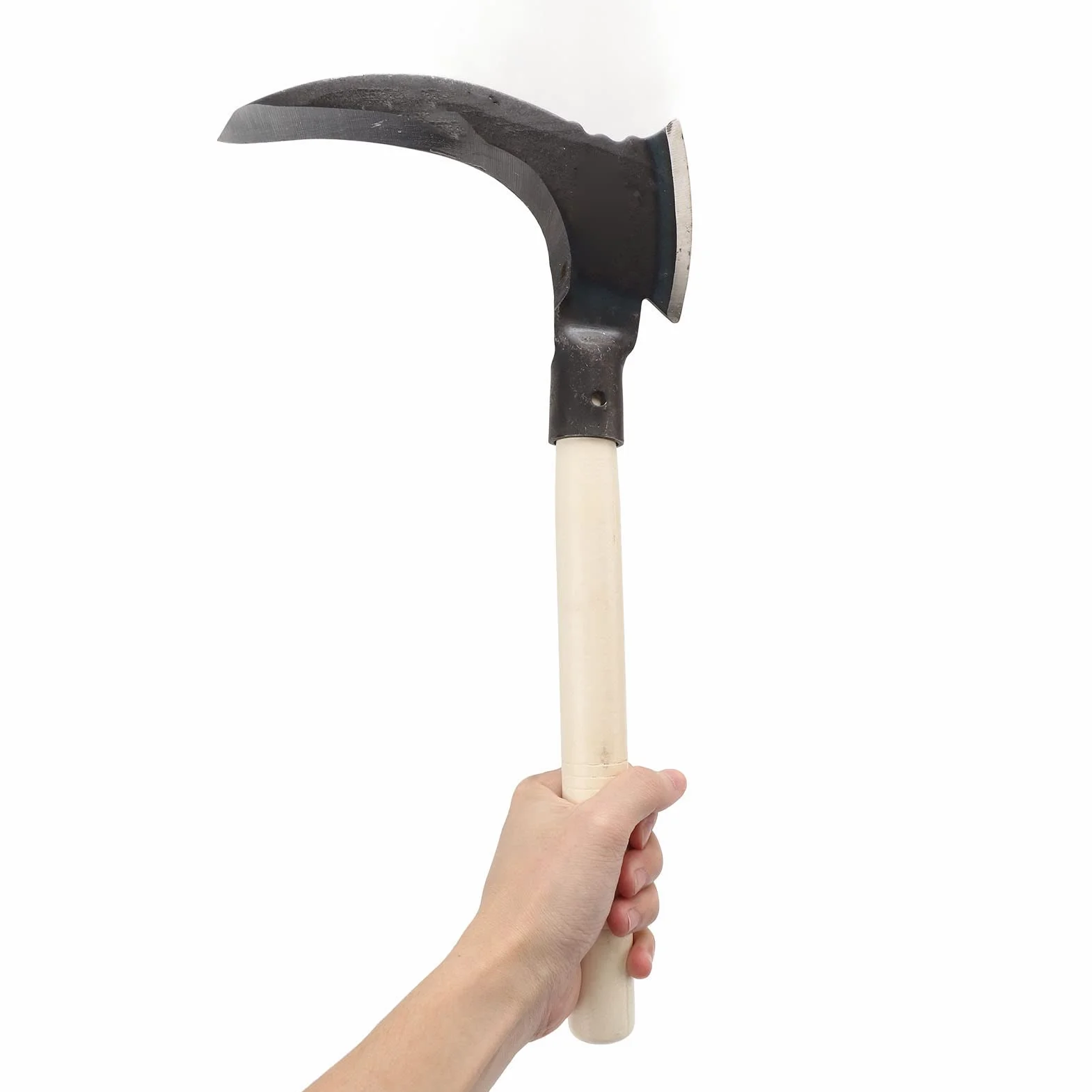 HEEPDD Falce per in Acciaio al Manganese Alto, Doppia Falce Falce per Pulizia Falce per da Giardinaggio Multiuso (Testa di Taglio Singola, Bastone di Legno)