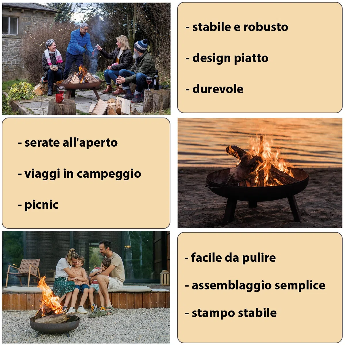 Montafox Braciere da giardino Ø 58 cm metallo esterno ciotola del fuoco riscaldamento terrazza campeggio