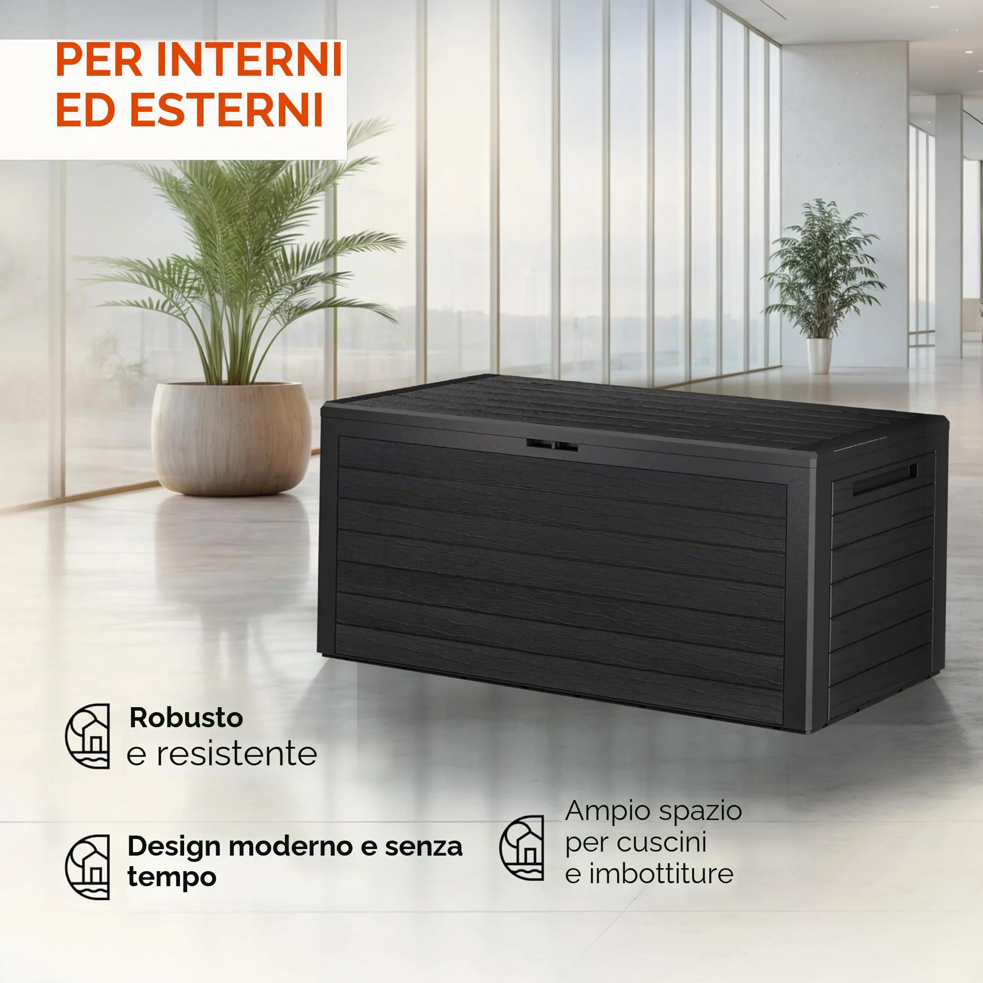 Casaria® Baule da Giardino XXL 280 L Cassapanca Richiudibile 2 Maniglie 116x43x55cm Box Esterno Contenitore Effetto Legno