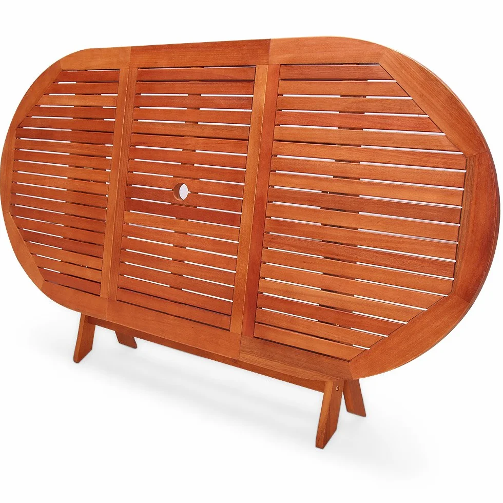 Tavolo da Giardino in Legno di Acacia Pieghevole 160x85cm Ovale FSC Portata 80 kg con Portaombrellone