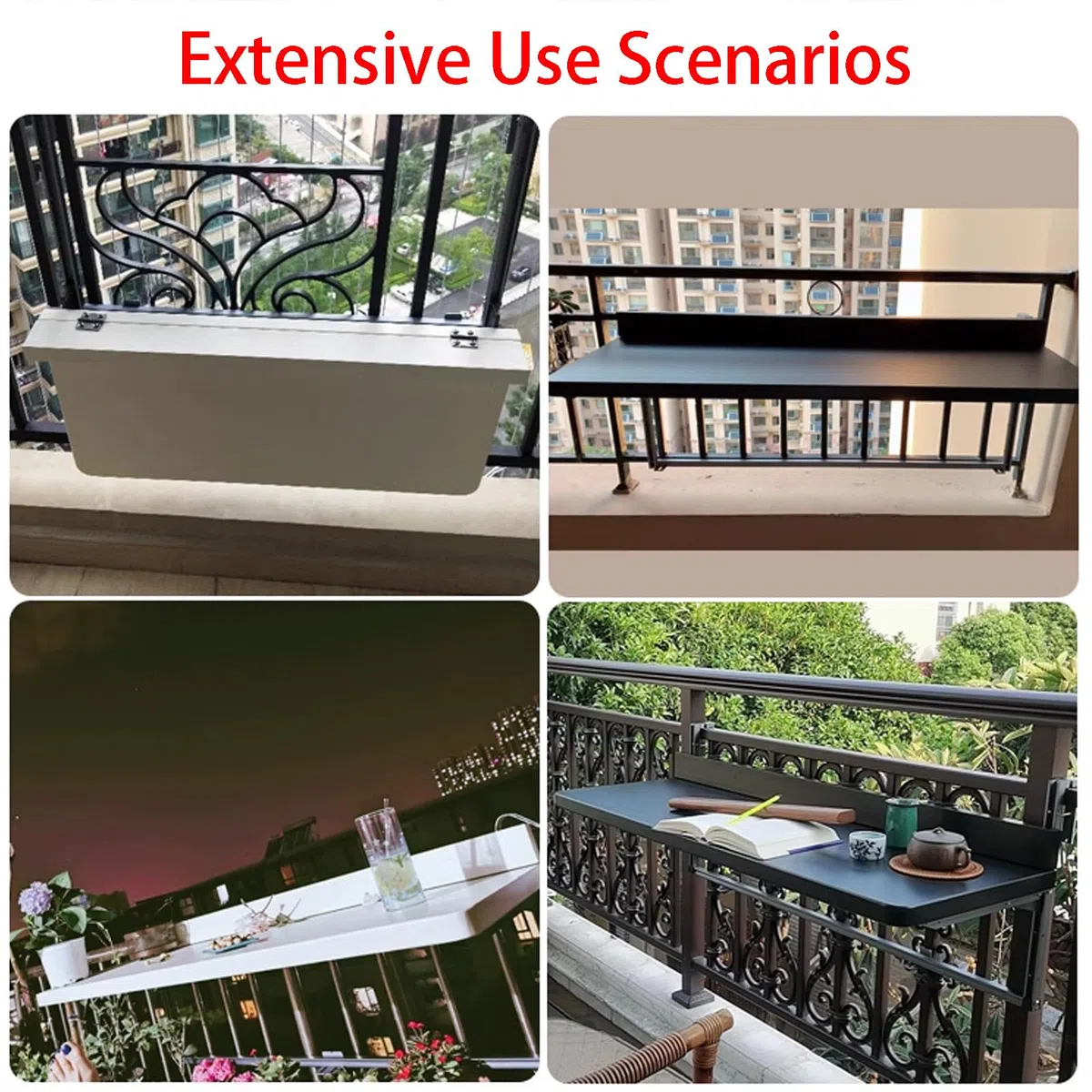 Tavolo Pieghevole da Balcone 5 Altezze Regolabili con Ringhiera per Patio Giardino Terrazza