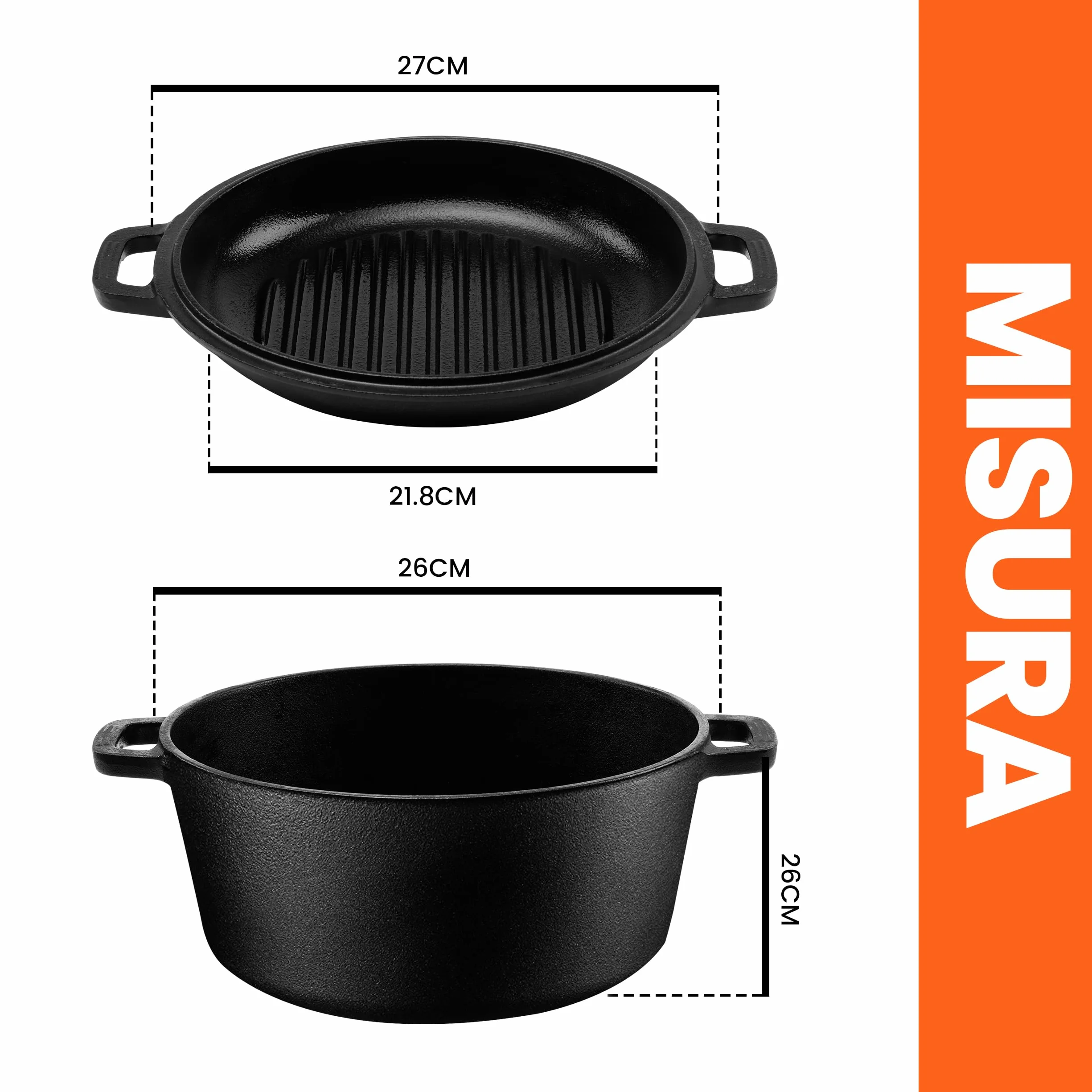 Kichly 2 in 1 Forno Olandese In Ghisa Pre-Stagionato Con Coperchio/Griglia A Doppia funzione - Cuocere Al Forno Friggere Arrostire Stufare E Grigliare - Cucina Interna Ed Esterna, EU1411
