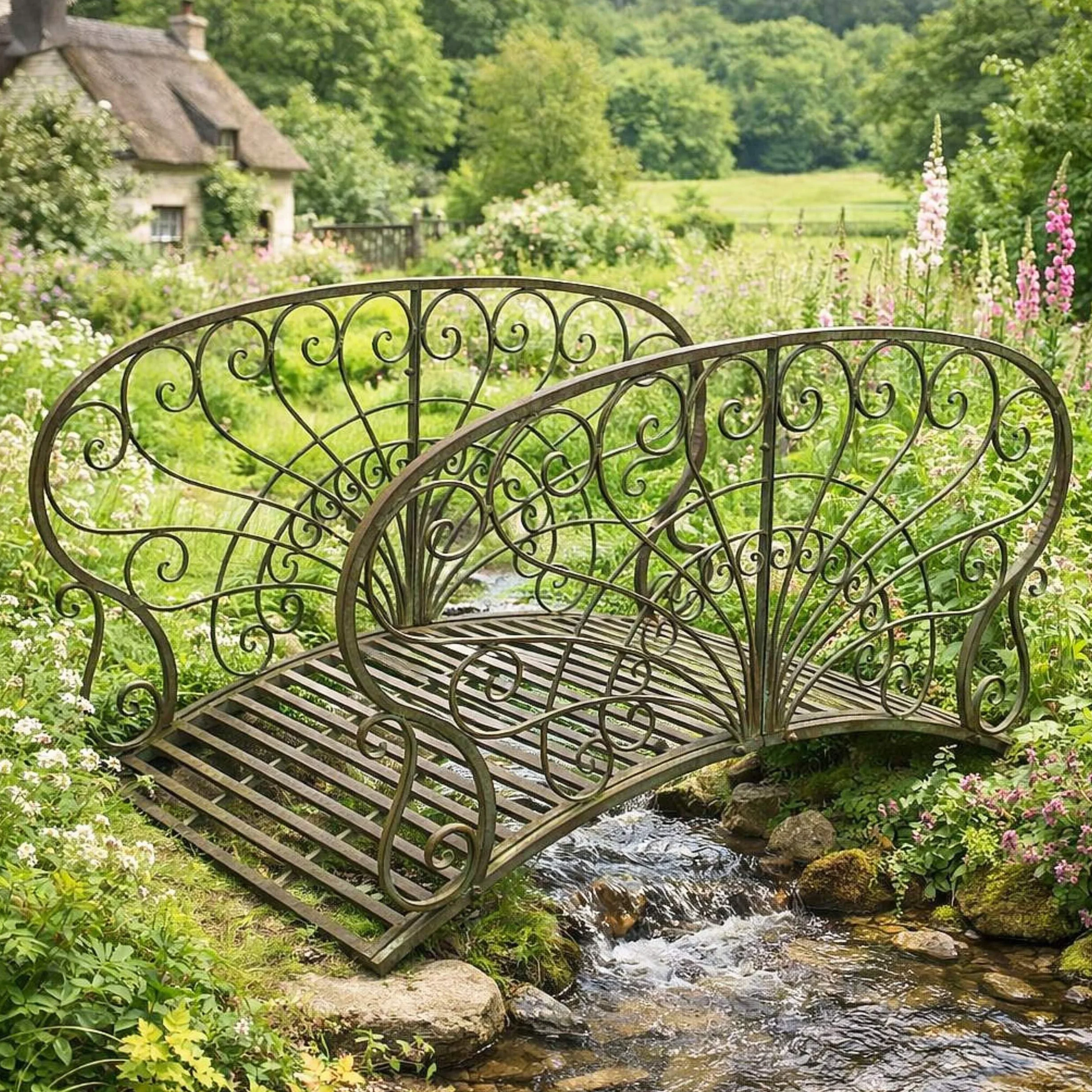DanDiBo Ponte da giardino in metallo con ringhiera, 150 cm, antico 150106, ponte da giardino, ponte in metallo, per mobili da giardino