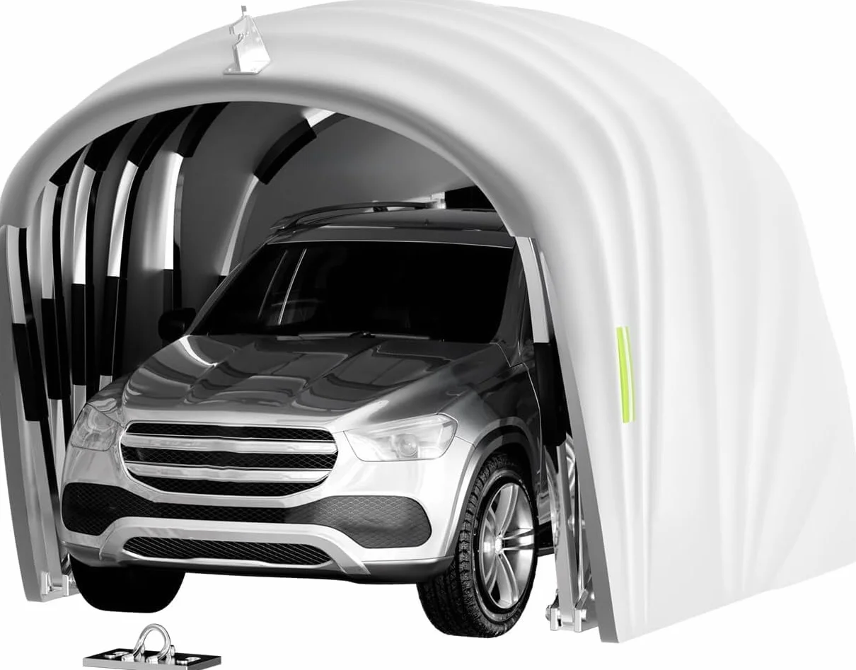 Garage esterno per auto, tenda da campeggio per garage, tenda, impermeabile, con serratura, garage pieghevole, mobile, per tutti i tipi di auto, grigio