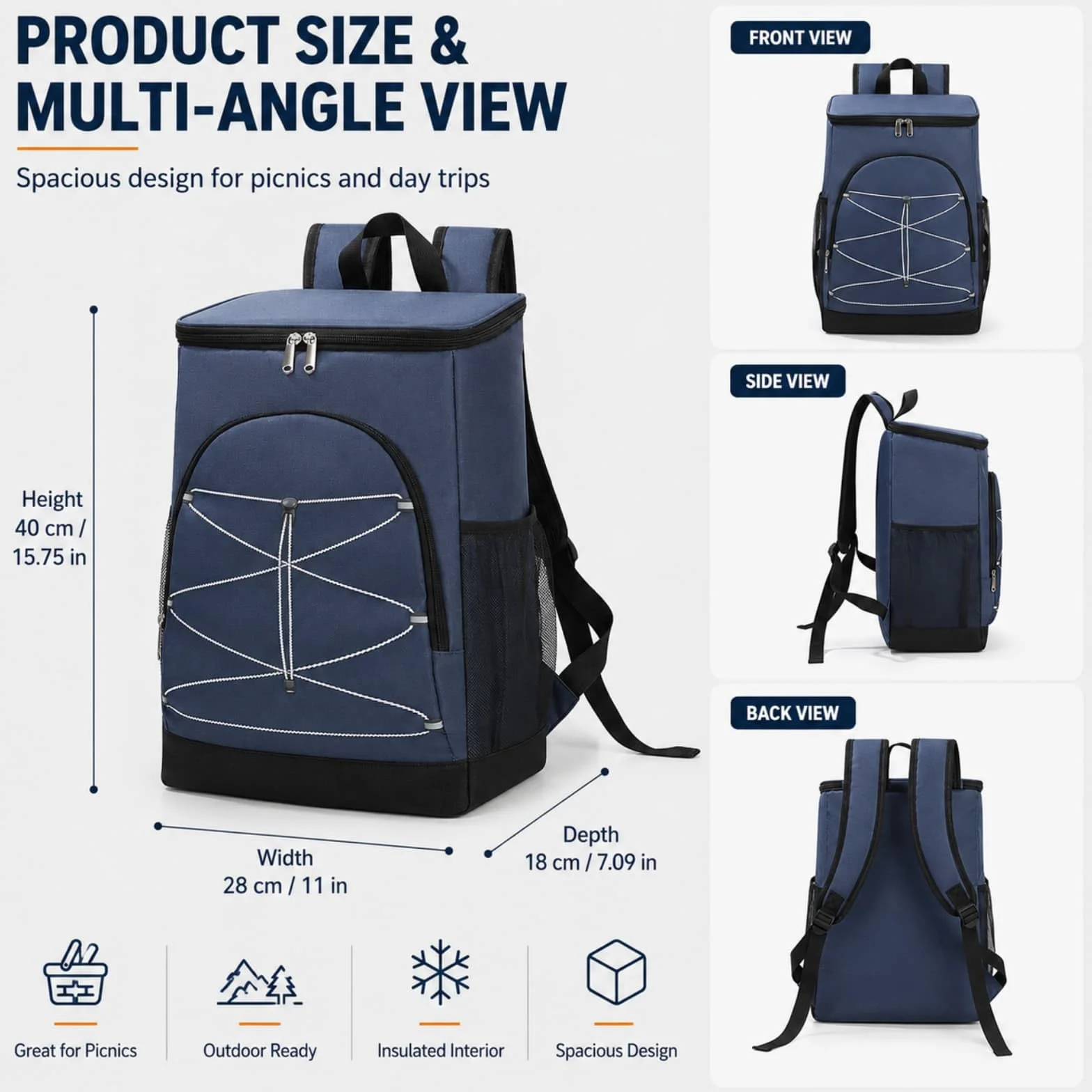 Surwin Zaino Frigo Termico,Zaino Termica Porta Pranzo Borsa Frigo Impermeabile Portatile Grande Capacità 20L Borsa da Picnic Resistente Leggero per Uomo Donna, Campeggio (Nero,40x28x18cm)