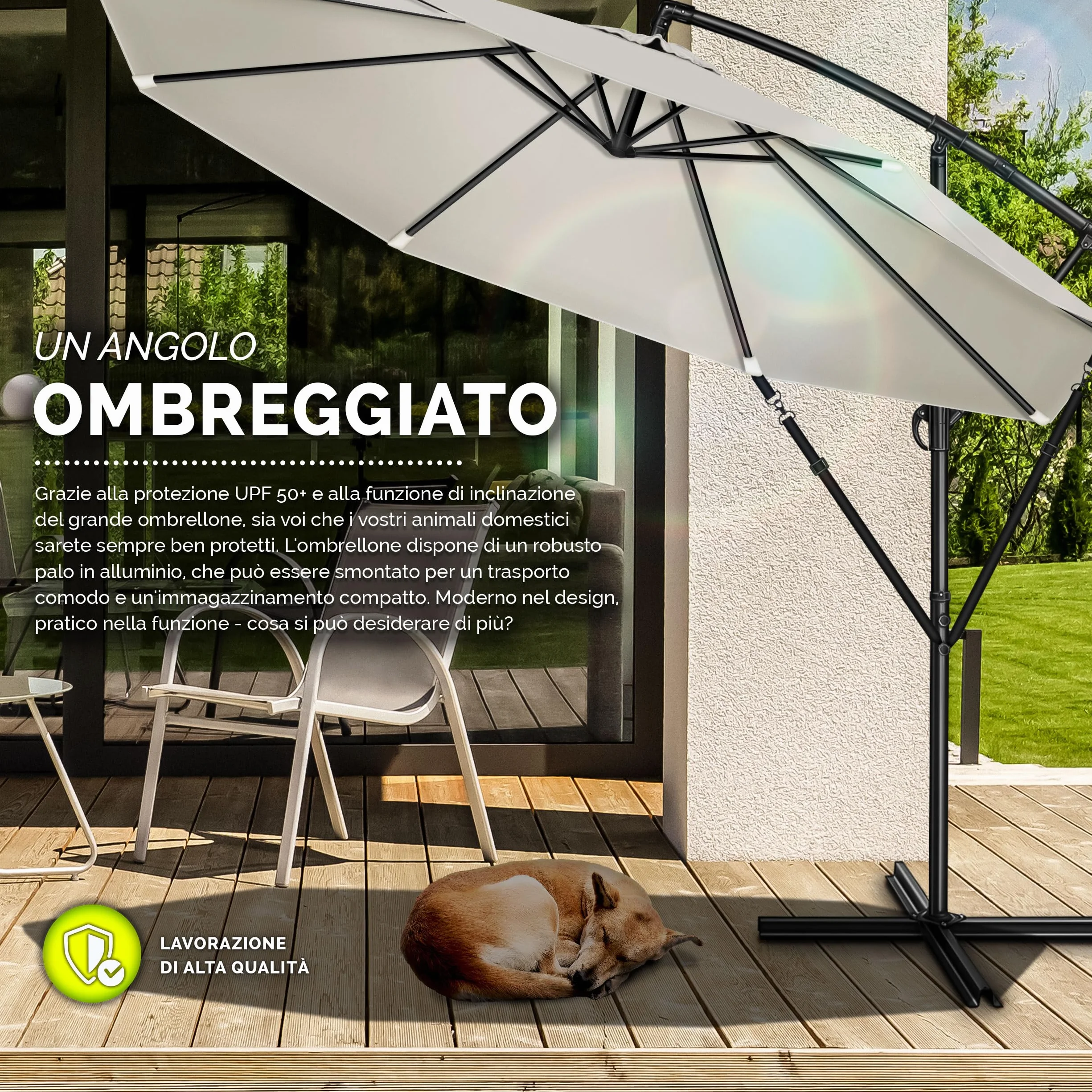 Tillvex Ombrellone da Giardino Ø 300 cm Alluminio Con Protezione UV Impermeabile Base Inclusa