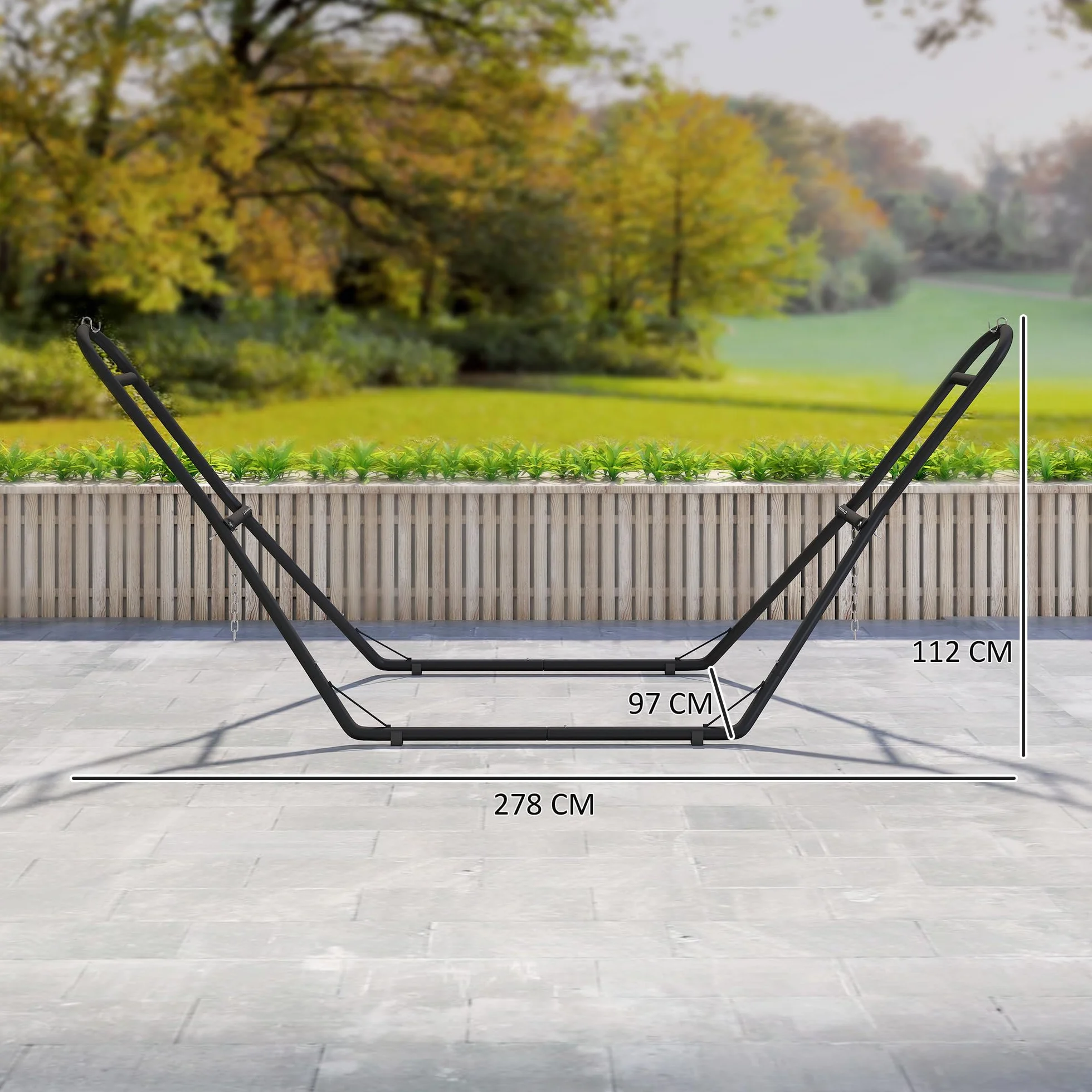 Outsunny Supporto per Amaca per 2-3 Persone, Regolabile con Piedini Antiscivolo, Sostegno per Amaca in Acciaio con Catene e Ganci a S, per Amache da 2.75-4 m, 278 cm, capacità 150 kg, Nero