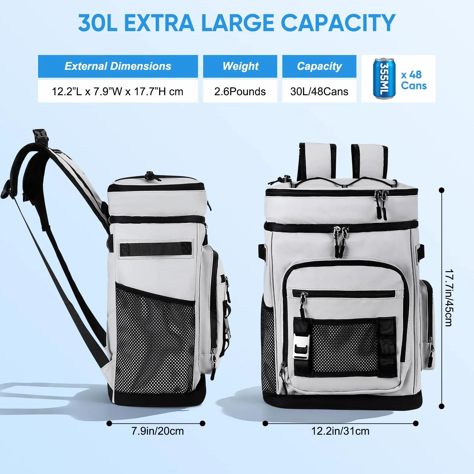 Zaino refrigerante grande da 30 l, con scomparto frigorifero, grande zaino termico, impermeabile, isolato, borsa da picnic a prova di perdite, pieghevole, borsa frigo portatile per barbecue, picnic