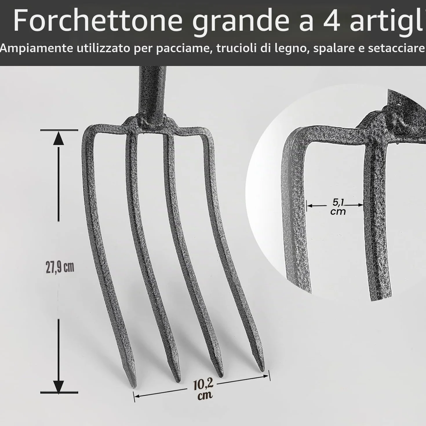 Forca per Vangare, 127cm Forca da Scavo da Giardino a 4 Denti in Acciaio con Manico a D in Metallo, Testa Forgiata 28cm, Ideale per Terreni Duri e Trapianti/Nero