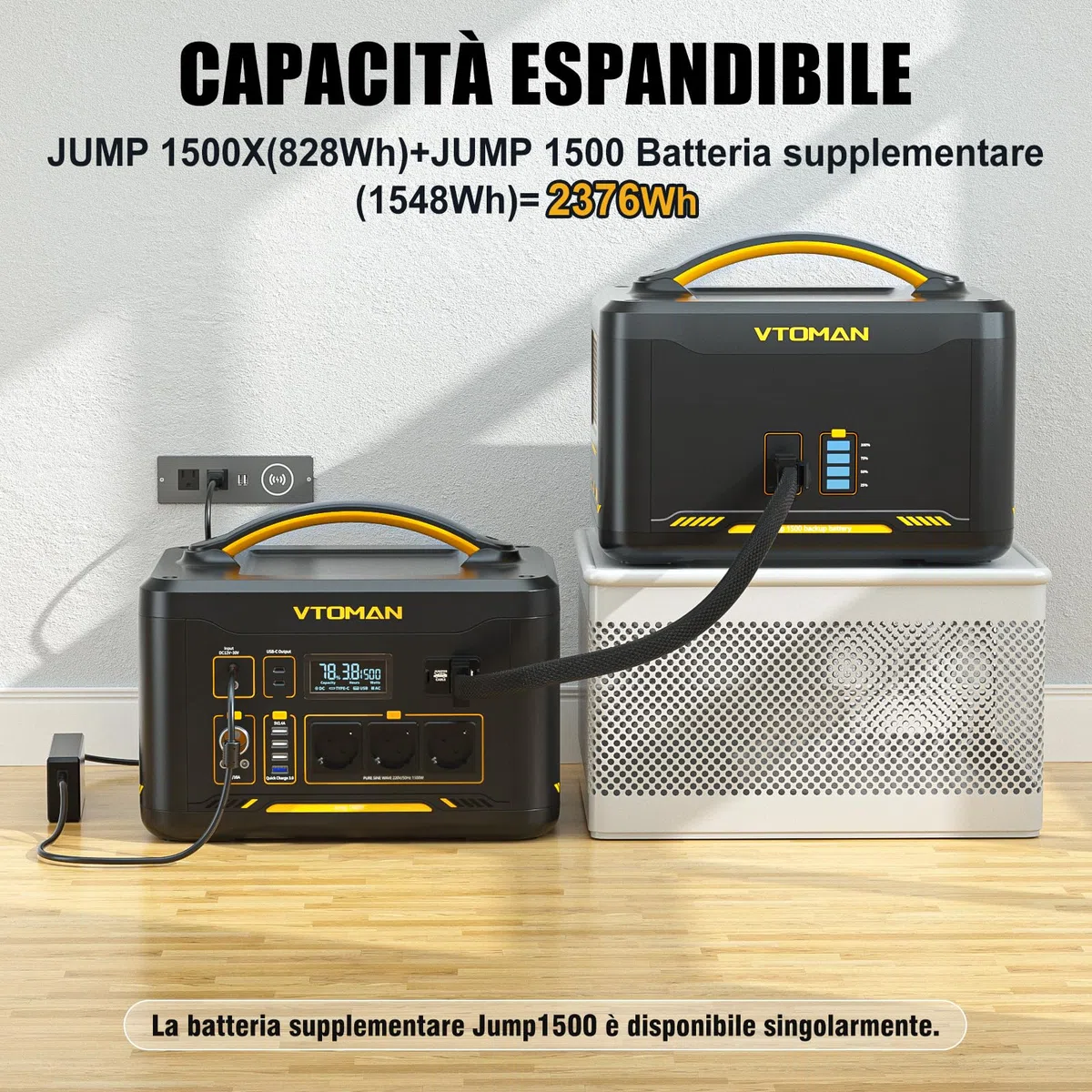VTOMAN Jump 1500X Centrale Elettrica Portatile - 1500W/828Wh LiFePO4 Batteria Power Station Generatore Solare, Capacità Espandibile a 2376Wh, per Campeggio, Emergenza, Viaggio