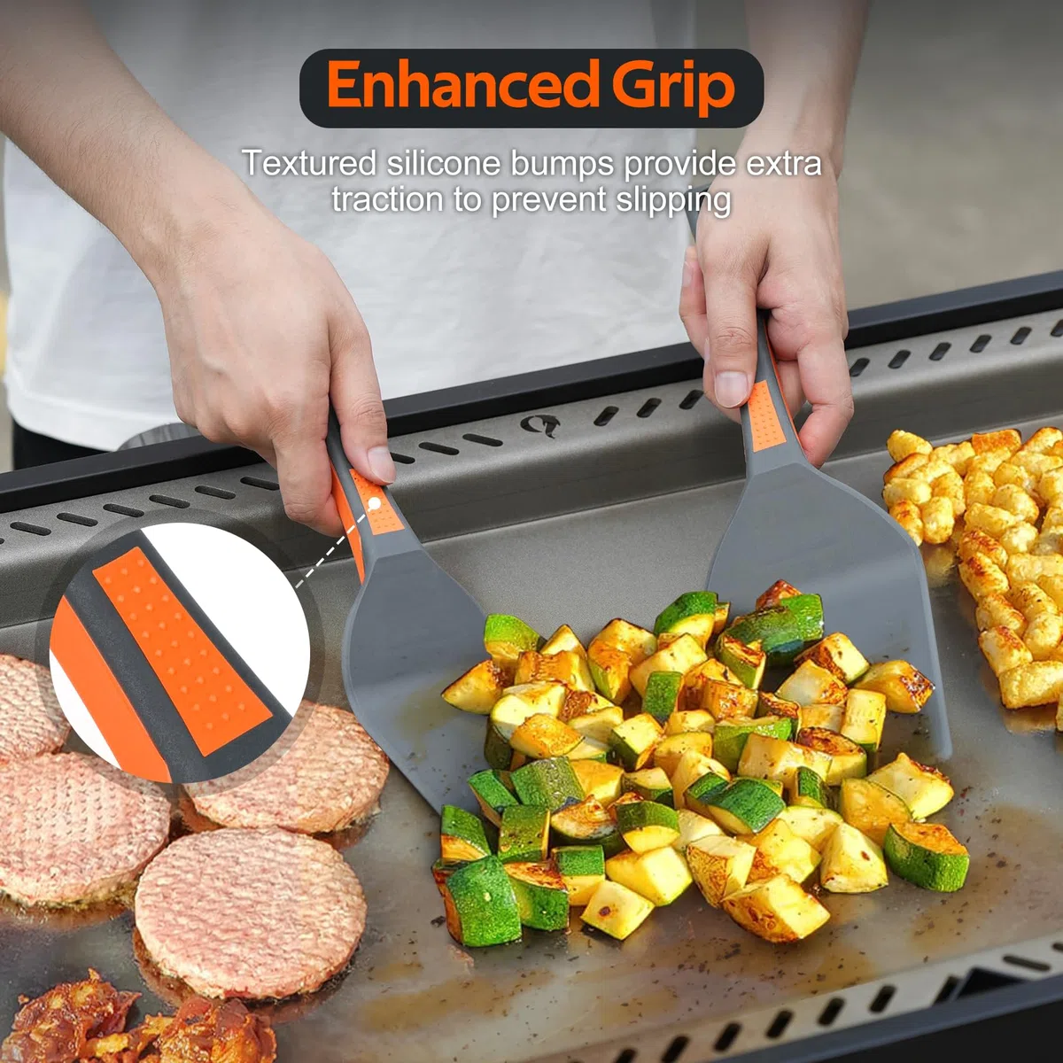 Onlyfire Kit Accessori per Griglia Barbecue in Nylon, 2 Spatole per Piastra, Pala per Piastre e Pinza da Cucina, Utensili per Barbecue e Cottura All'aperto, Lavabile in Lavastoviglie