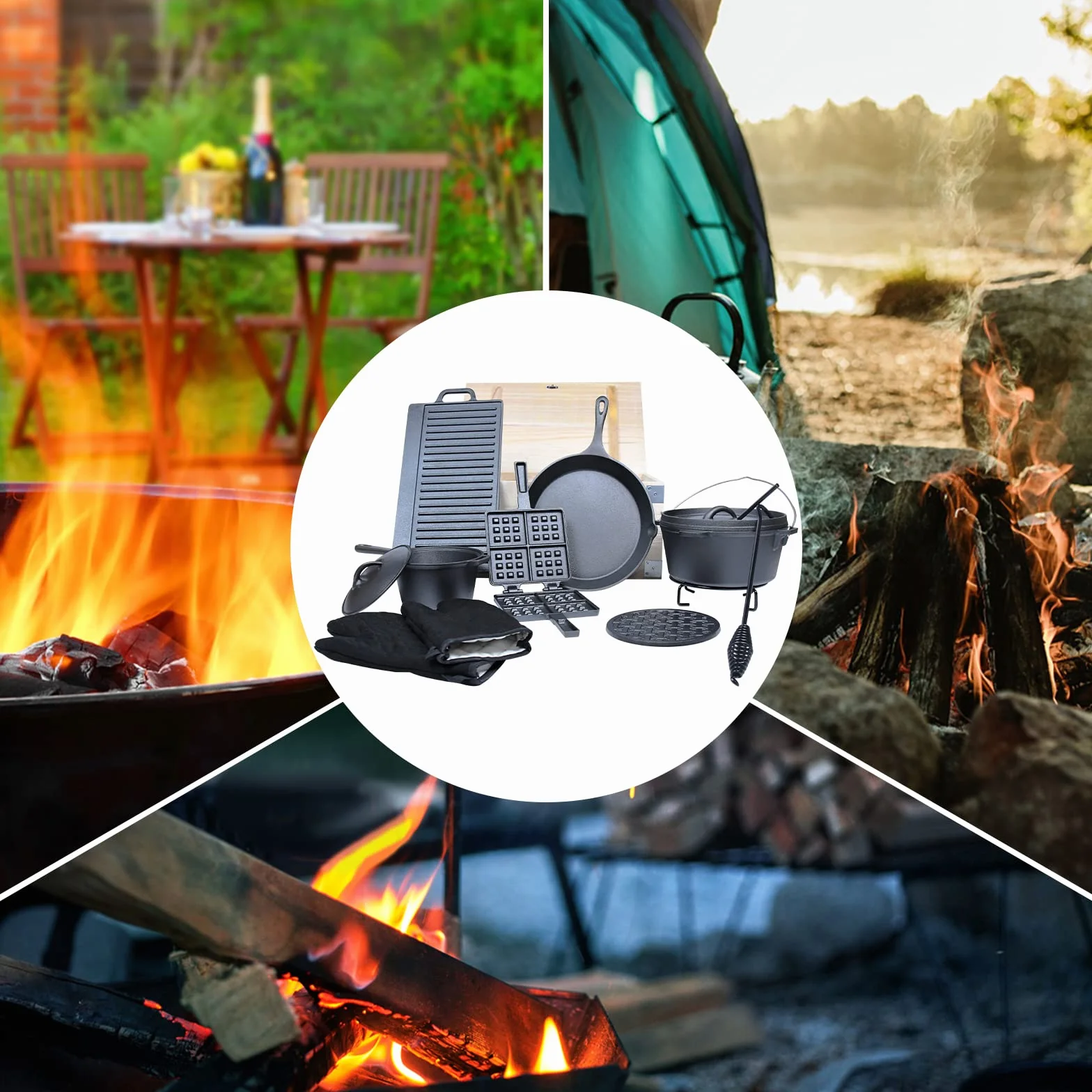NAIZY 12 pezzi Forno Olandese Dutch Oven Casserole Roaster olandese marcia in ghisa multifunzionale con piedi e set completo di accessori (LMZJ-(HAG6274A))