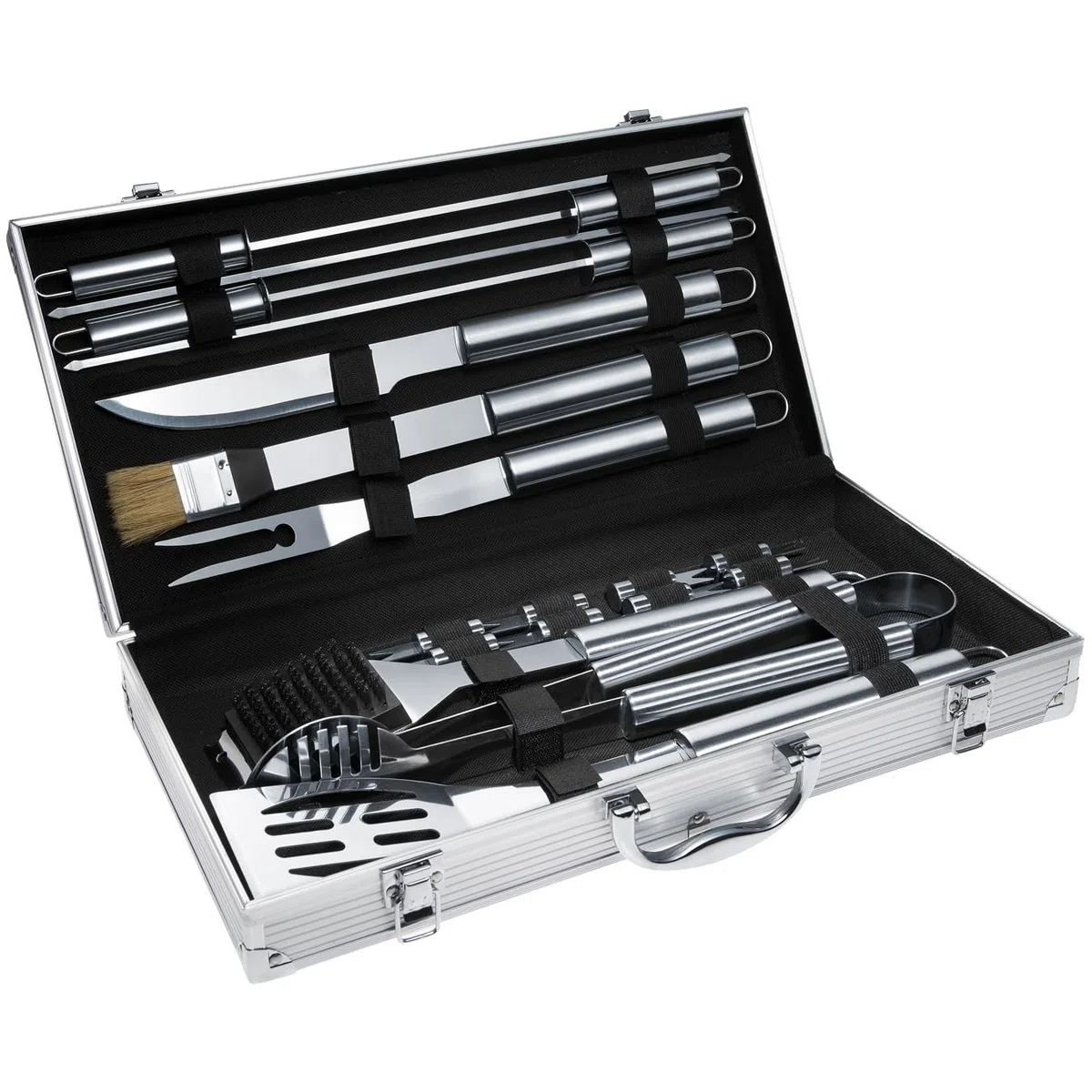 tectake® Set Barbecue Acciaio Inox, Accessori Barbecue con Valigetta Alluminio, Utensili Griglia, kit Barbecue Completo, Posate Barbecue, Spatola Pinza Forchettone, 18 Pezzi