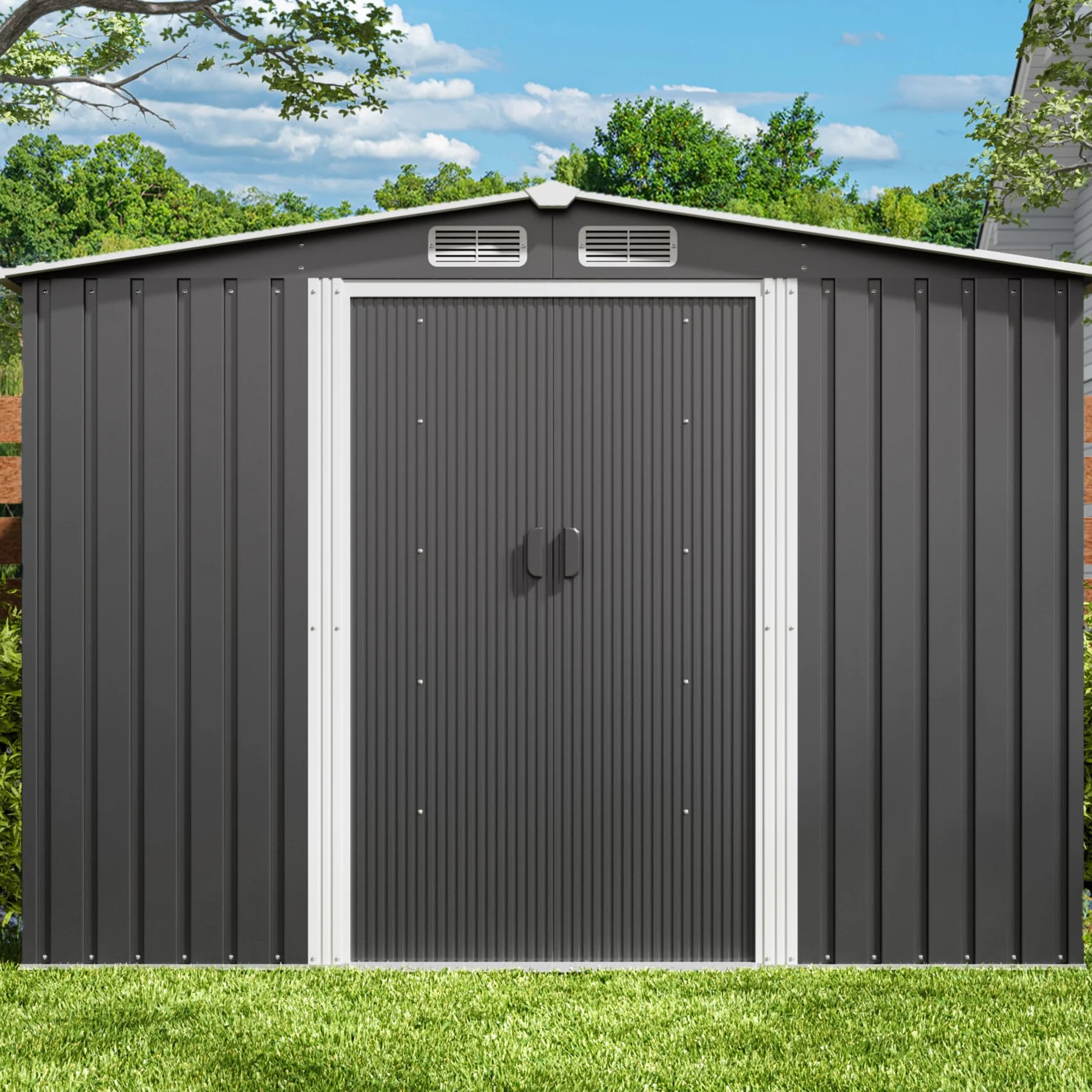 Xbro Capanno per Attrezzi in Metallo 5㎡, Casetta da Giardino da Esterno con Tetto Spiovente e Porta Scorrevole, Serratura, 247x193x179 cm