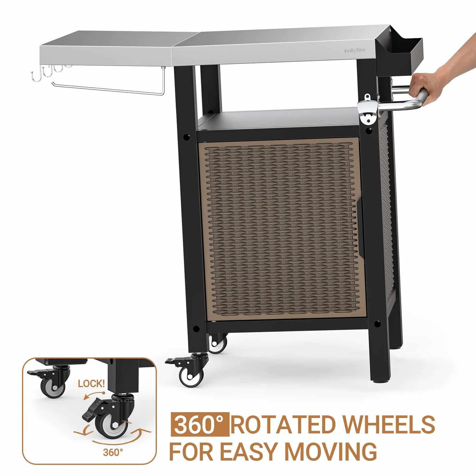 onlyfire Carrello per Barbecue da Giardino con Spazio Chiuso 88.5×56×91 cm