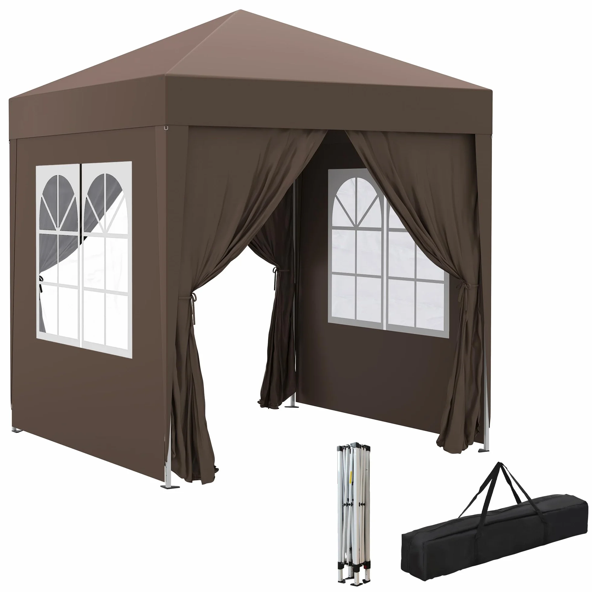 Outsunny Gazebo 2x2 m Pop-up Impermeabile con 4 Pareti Rimovibili, Marrone