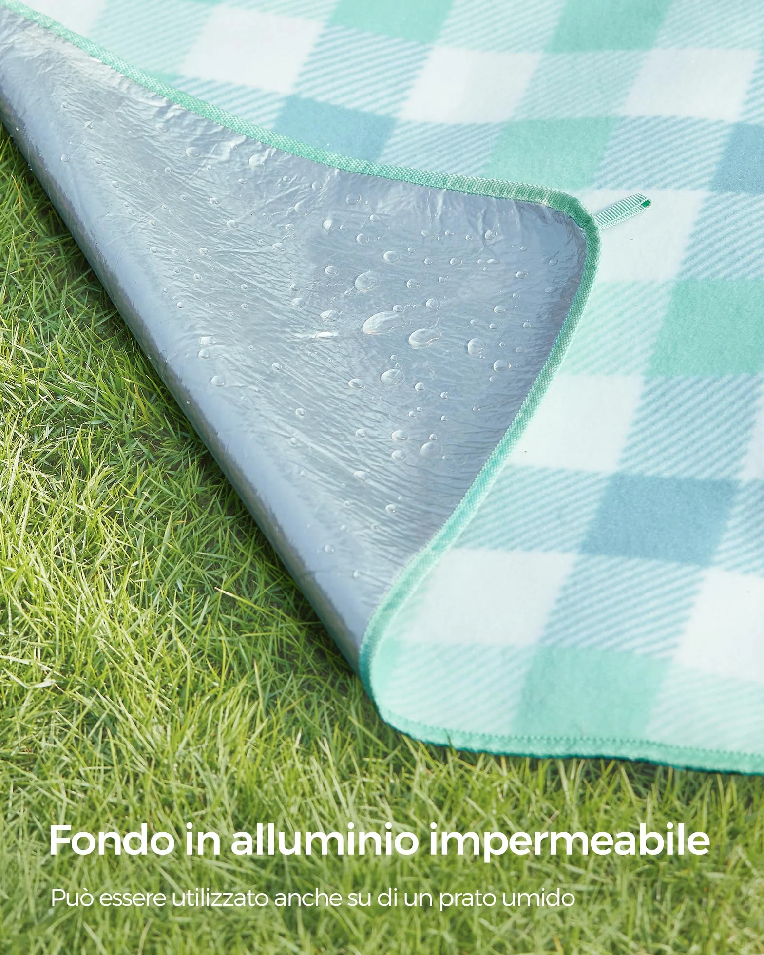 SONGMICS Coperta Picnic 300x200 cm Impermeabile Pieghevole Verde Bianco