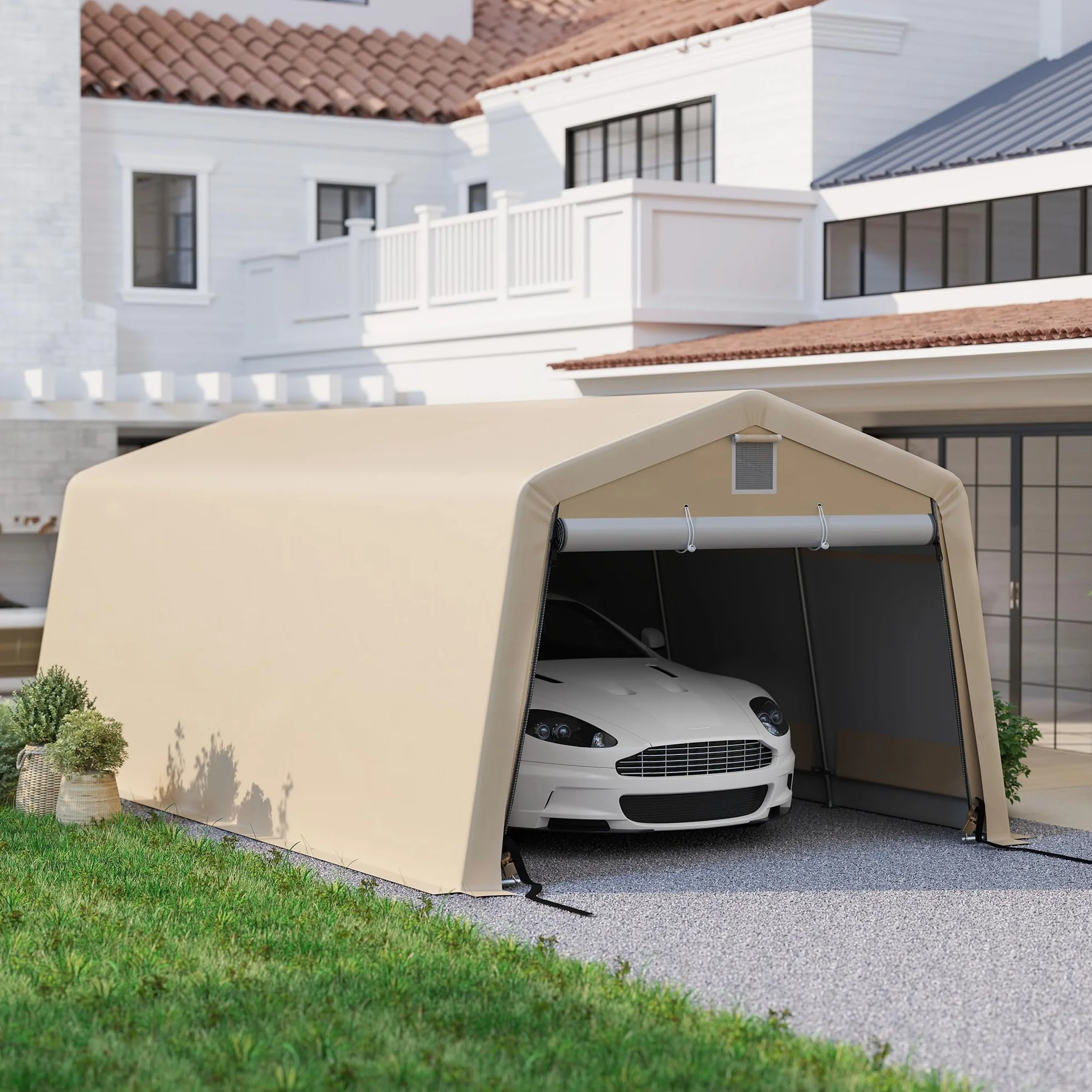 Outsunny Tente garage carport 6,2L x 3,3l x 2,4H m acciaio zincato PE 150 g/m² impermeabile anti-UV