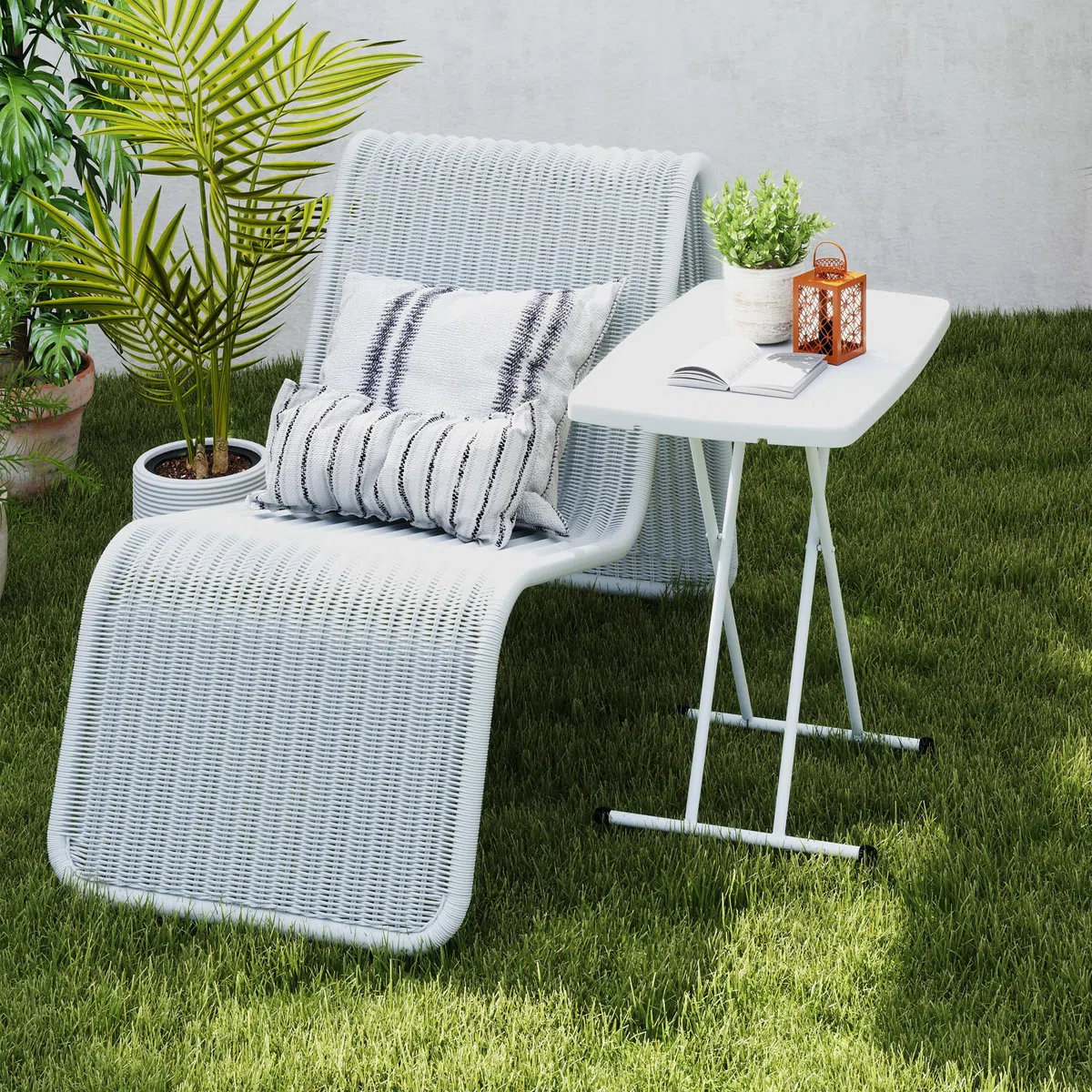 Outsunny Tavolino da Giardino Pieghevole Altezza Regolabile HDPE Metallo 76x50x74 cm Bianco