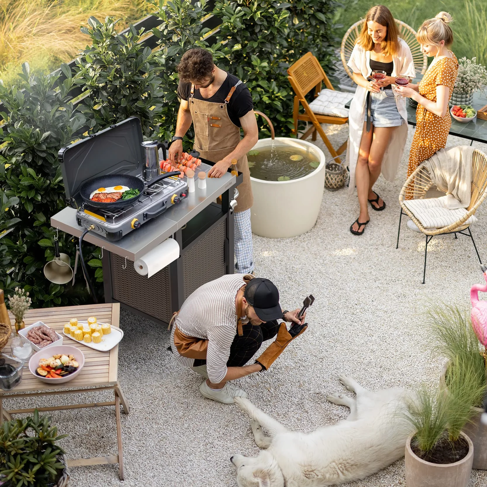 onlyfire Carrello per Barbecue da Giardino con Spazio Chiuso 88.5×56×91 cm