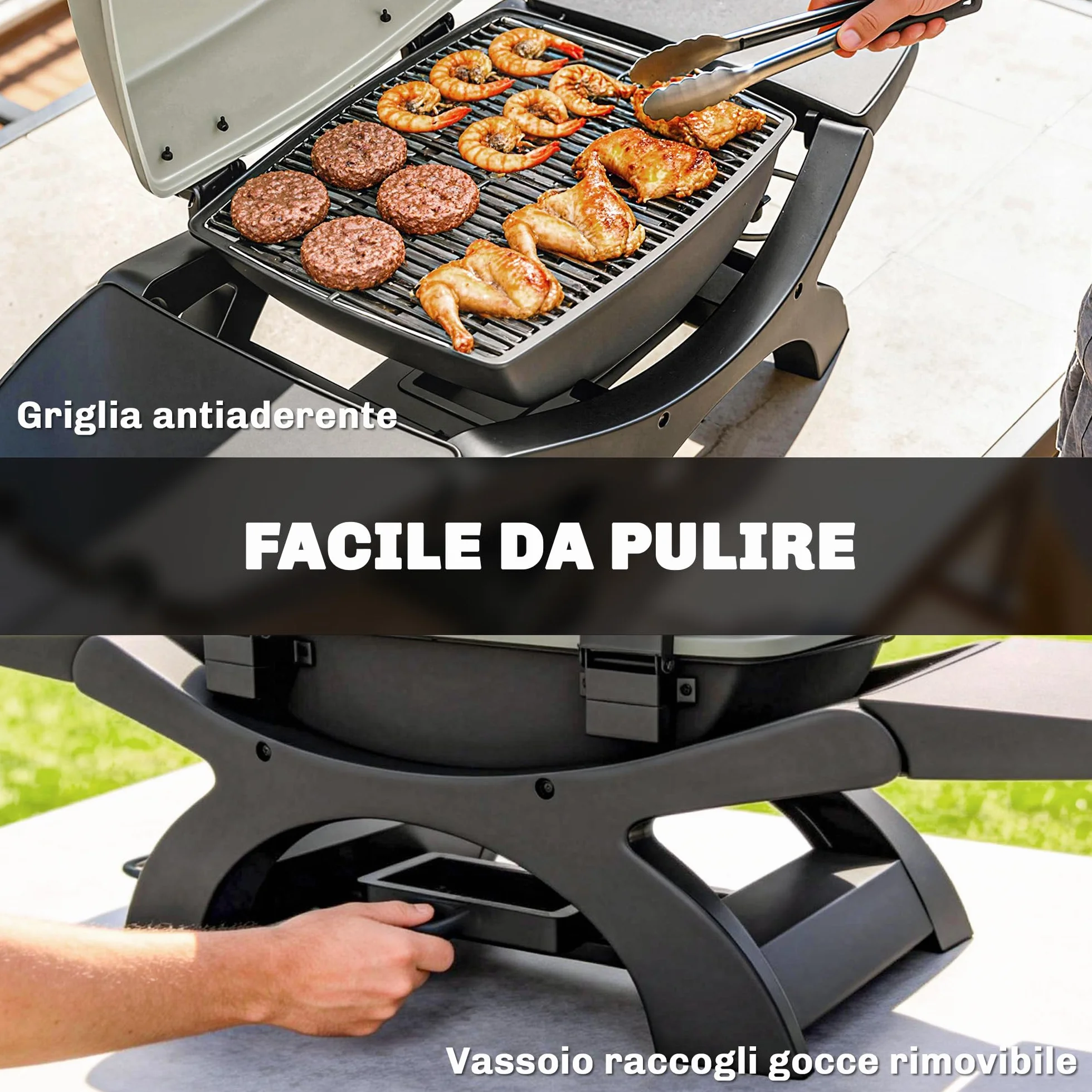 Outsunny Griglia Elettrica da Tavolo 2300W Barbecue Portatile Antiaderente Nero
