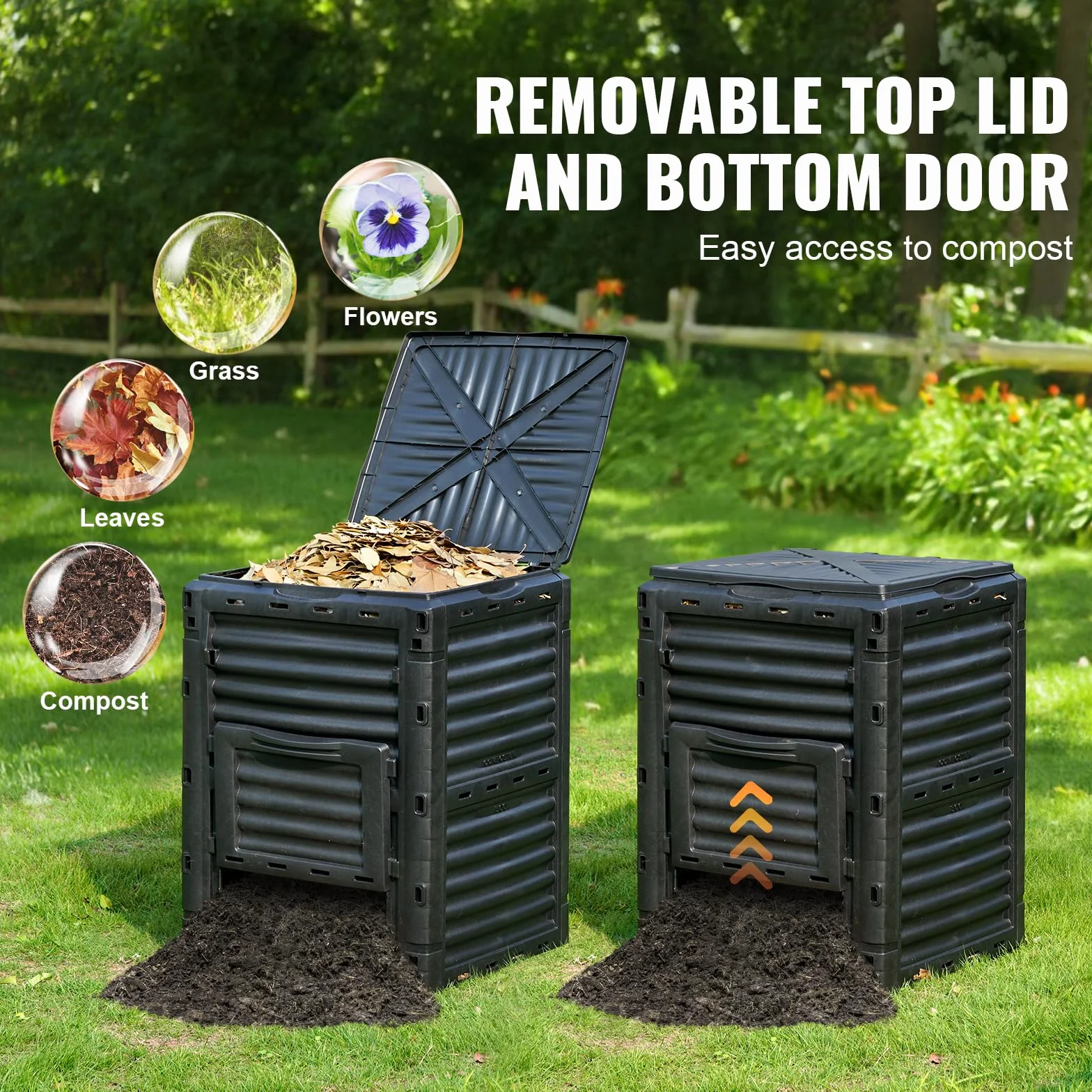 VEVOR Compostiere da Giardino 300 L Contenitore per Compost Esterni Senza BPA
