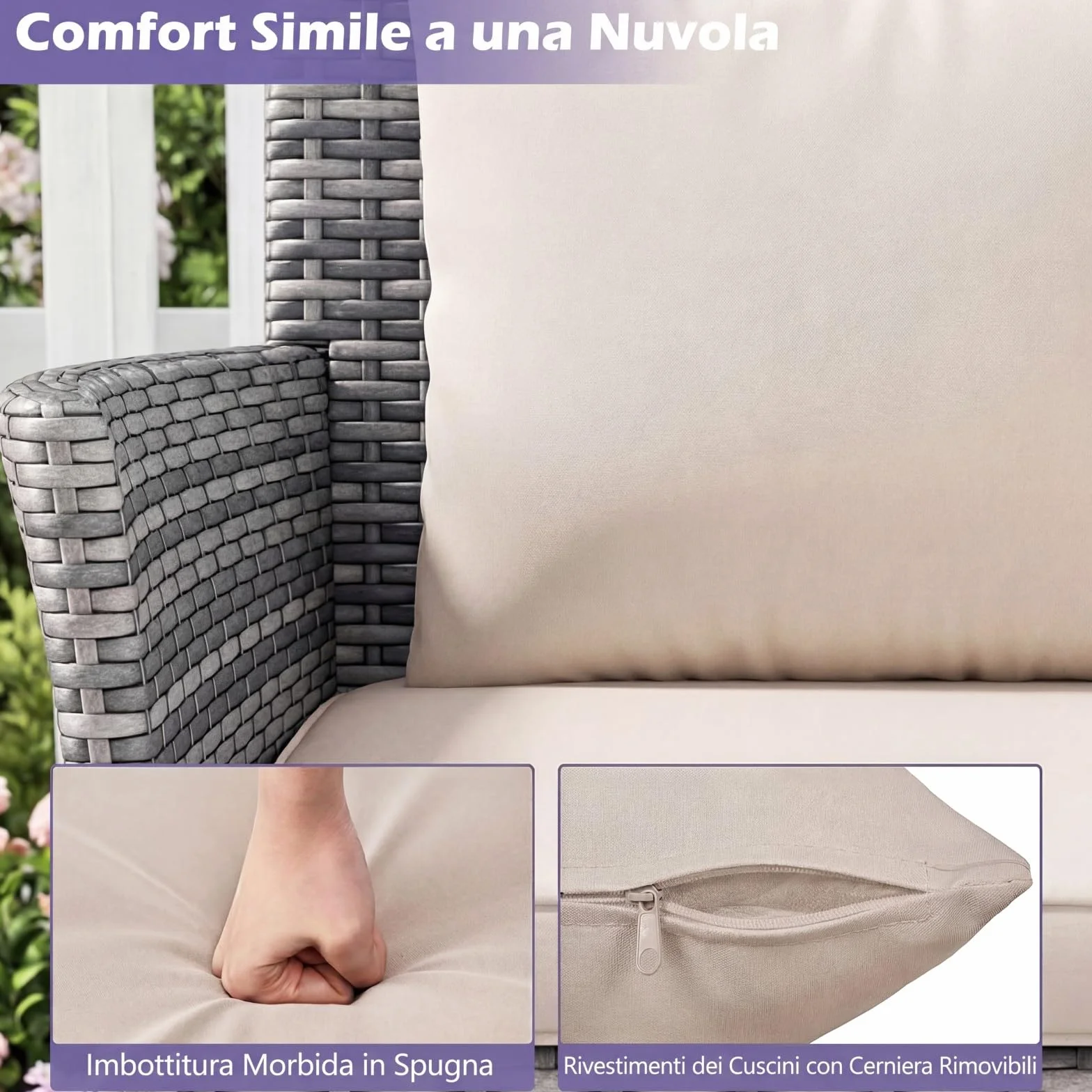 LIFEZEAL Salotto da Giardino in Rattan PE, Set 2 Divanetti con Cuscini Rimovibili e Tavolino in Vetro Temprato