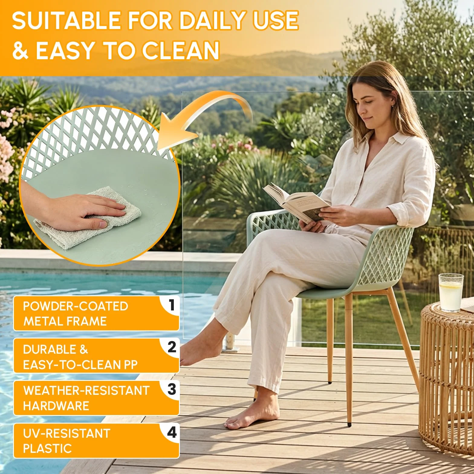 buybyroom Set di 6 sedie da giardino in plastica con bracciolo, resistenti alle intemperie, per giardino, balcone, terrazza, bistrò, balcone