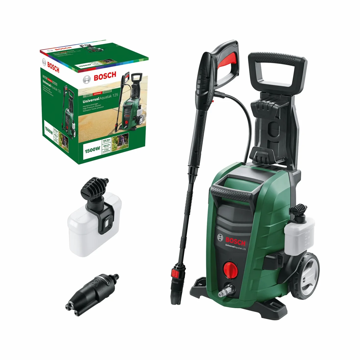 Bosch Idropulitrice UniversalAquatak 125, 1500W, 125 bar, 360 l/h, 5m tubo, 5m cavo