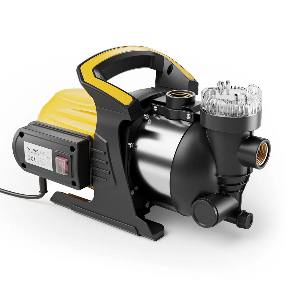 Wiltec Pompa da giardino 1200 W in acciaio inox 3800 l/h altezza mandata 48 m profondità 8 m con prefiltro