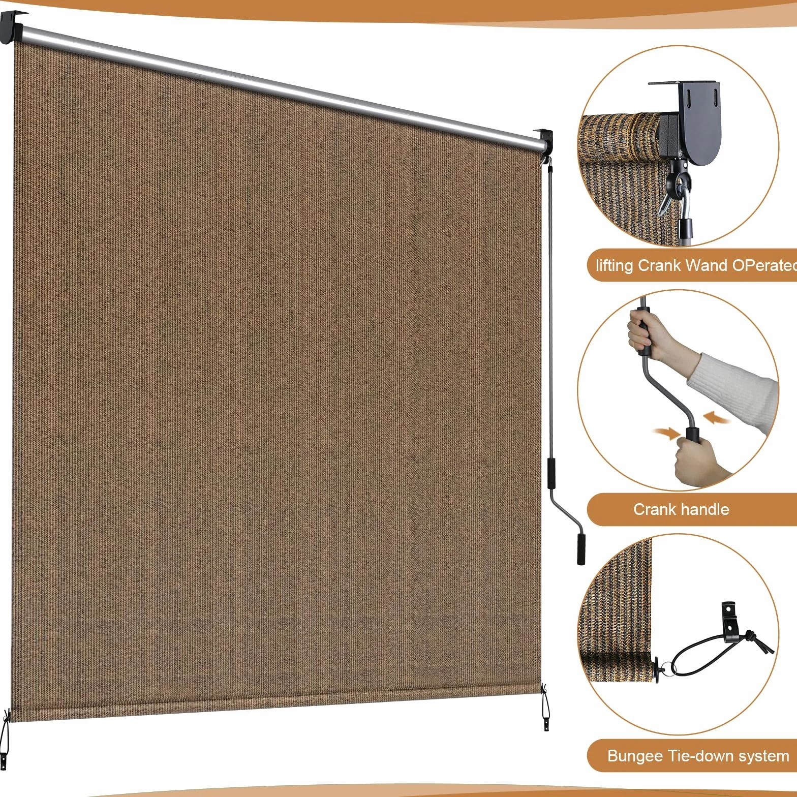 LIFERUN Tenda da sole verticale 300 x 240 cm HDPE per terrazza balcone giardino alluminio manovella marrone